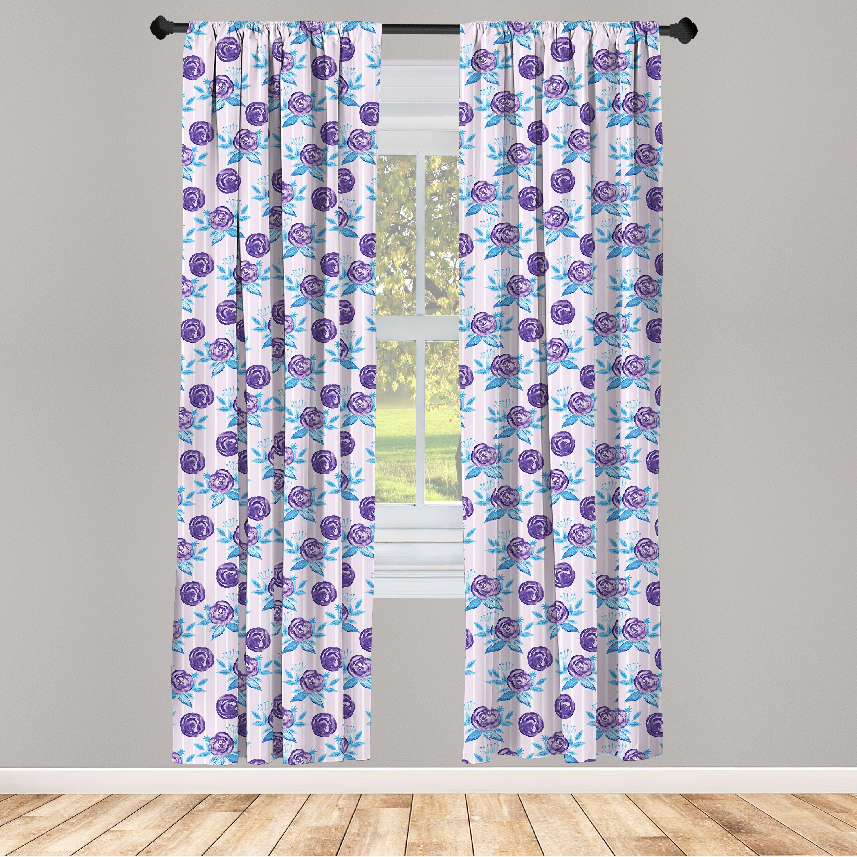 Gardine Vorhang für Wohnzimmer Schlafzimmer Dekor, Abakuhaus, Microfaser, Blumen Abstrakte Rosen auf Streifen