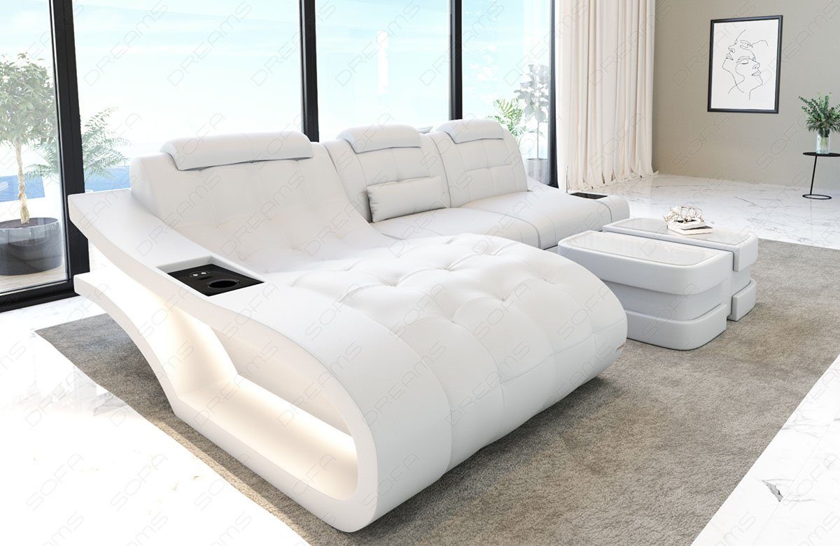 Sofa Dreams Ecksofa Leder Sofa Couch Elegante Ledercouch, L-Form Ledersofa mit LED, wahlweise mit Bettfunktion
