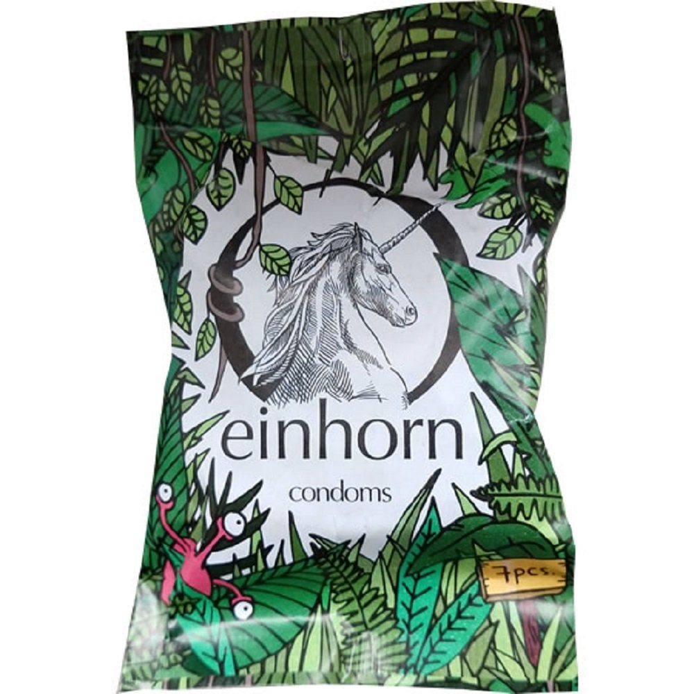 einhorn Kondome Fummel-Dschungel (54mm Breite + Comfort-Form) Wochenration, Packung mit, 7 St., Fairstainability Kondome - kreativ, nachhaltig & fair gehandelt, vegane Kondome in der Chipstüte