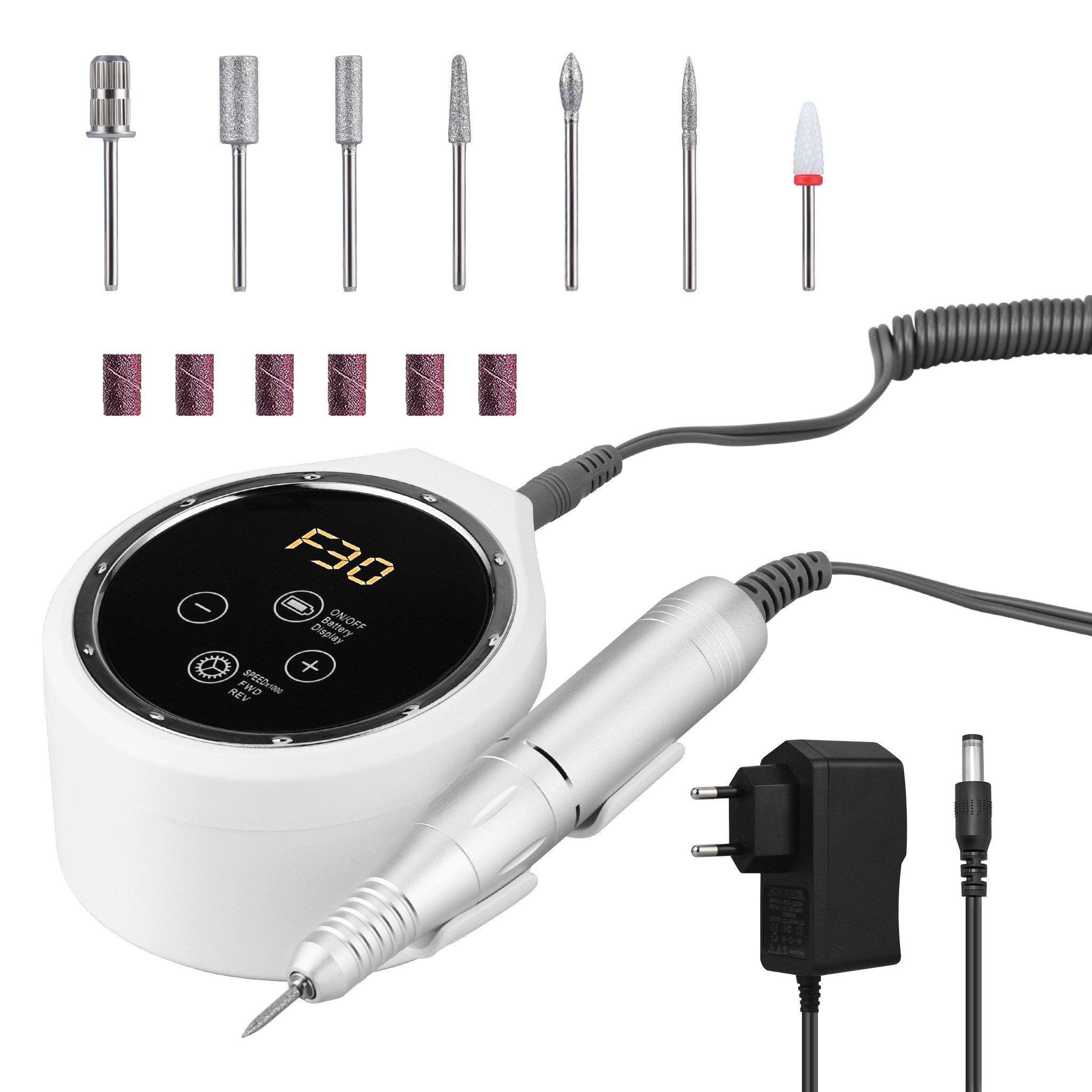 CkeyiN Maniküre-Pediküre-Set Elektrischer Nagelfräser Nagelfeile Set Profi Fräser Maniküre Nagel, 35000 U/Min, LED-Touch-Screen Tragbar Wiederaufladbar