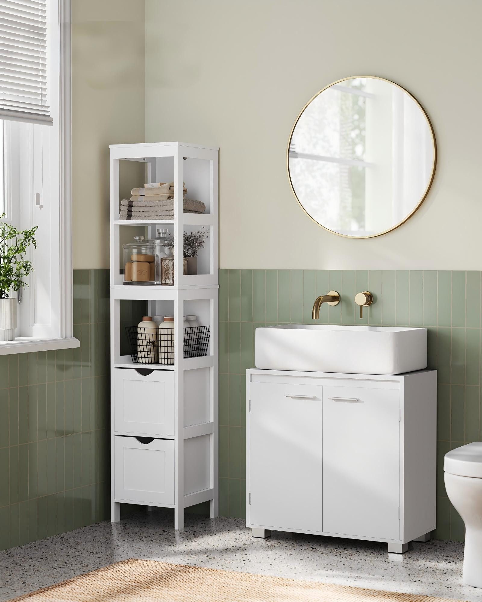 VASAGLE Waschbeckenunterschrank Badezimmerschrank, 2 Fächer, Breite 60 cm, Badezimmer-Unterschrank mit Füßen