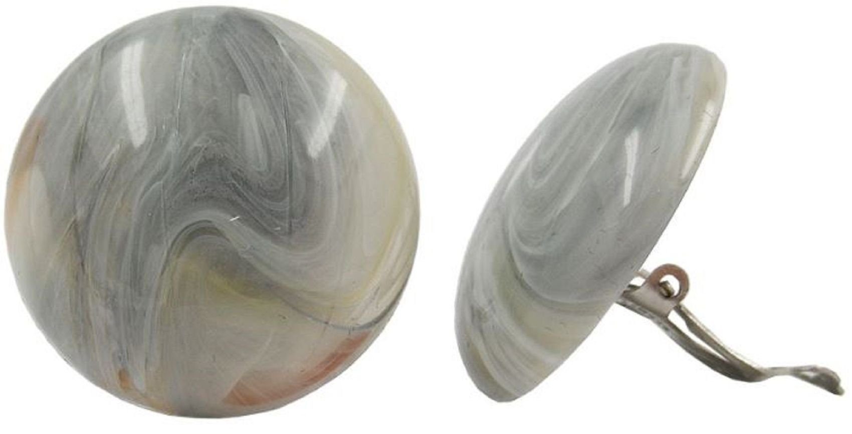 unbespielt Paar Ohrclips Modeschmuck Ohrringe grau-beige-marmoriert glänzend Kunststoff 30 mm, Modeschmuck für Damen