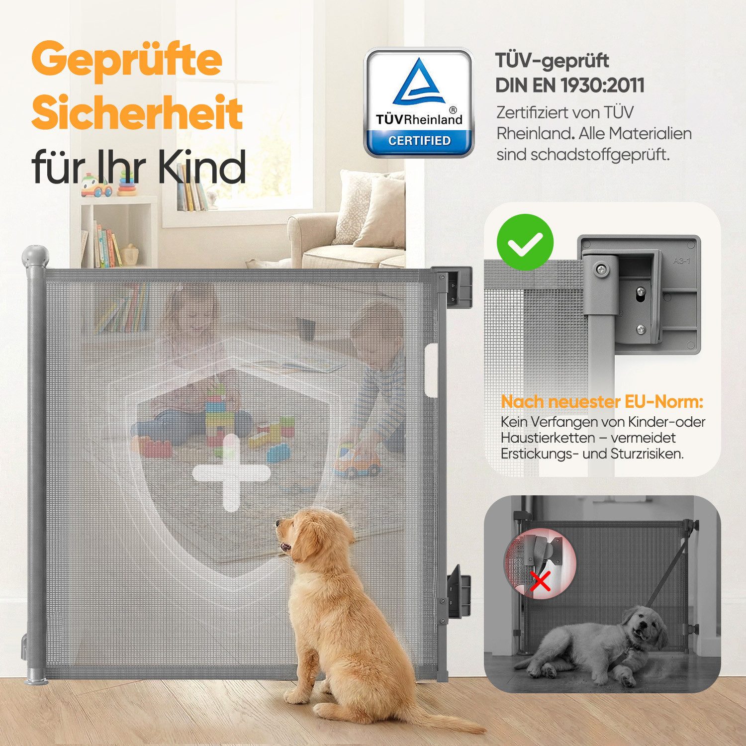 Sekey Treppenschutzgitter Treppenschutzgitter ausziehbar Absperrgitter Hund Kinder Schutzgitter (2 St), 0–150 cm Grau, 2 Stück, mit Bohren, geeignet für Innen & Außen