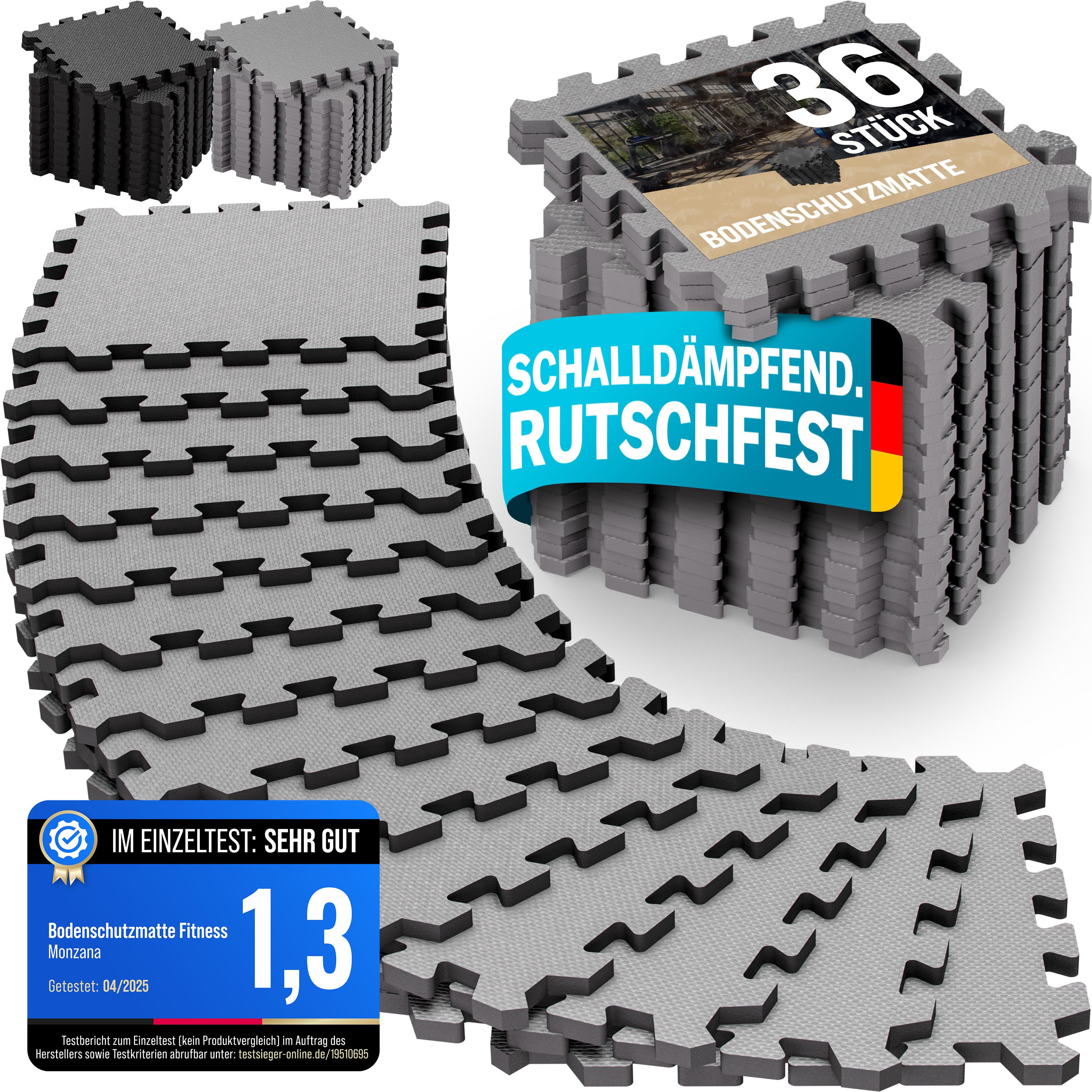 monzana Fitnessmatte (36-St), Rutschfest, EVA-Schaumstoff, Bodenschutz, 30x30cm, Fitnessmatte, Pool