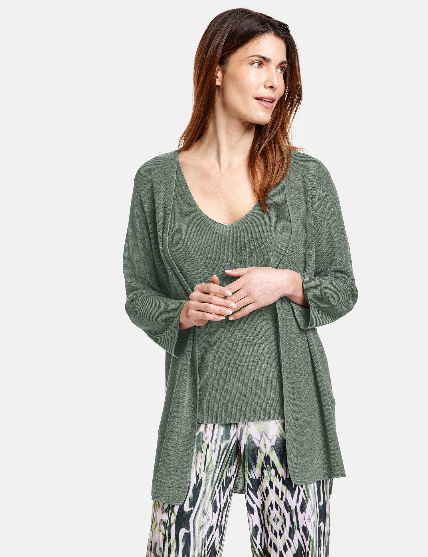 GERRY WEBER Cardigan Offene Strickjacke in Rippstrick Olive | Cardigans