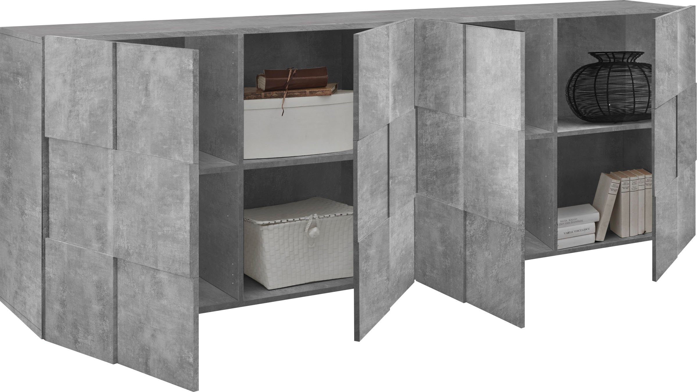 Home affaire Sideboard Dama Breite 241, Kommode 4 Türen, Anrichte, Front in 3D-Optik, viel Stauraum, verschiedene Farben