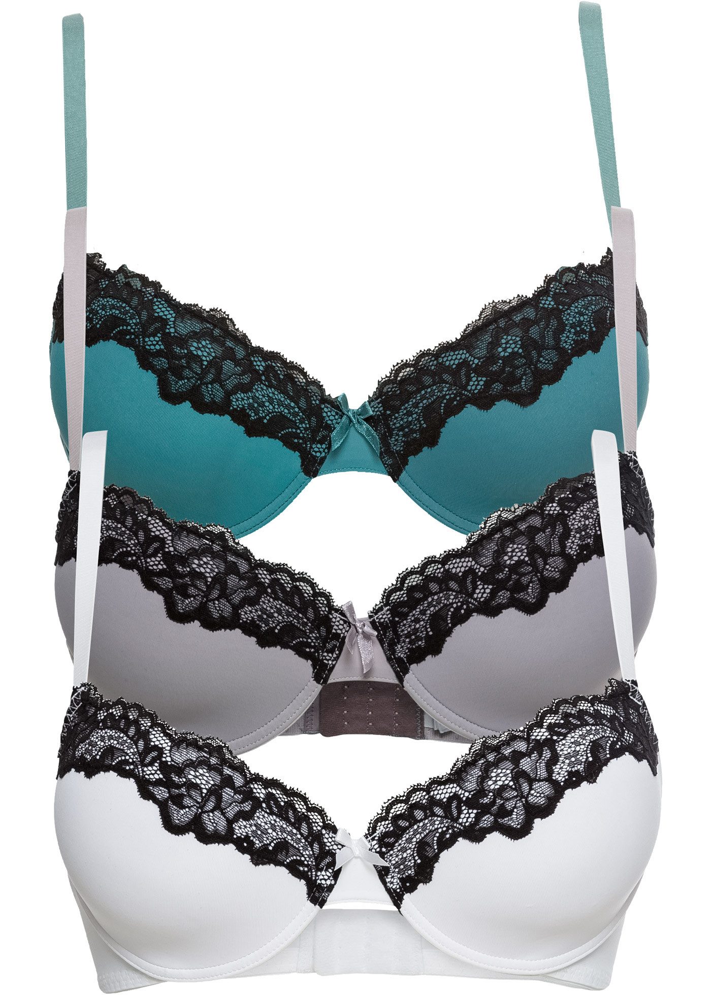 bonprix Schalen-BH (Packung, 3-tlg) im 3er Pack, aus Polyamid und Elasthan, mit Spitze