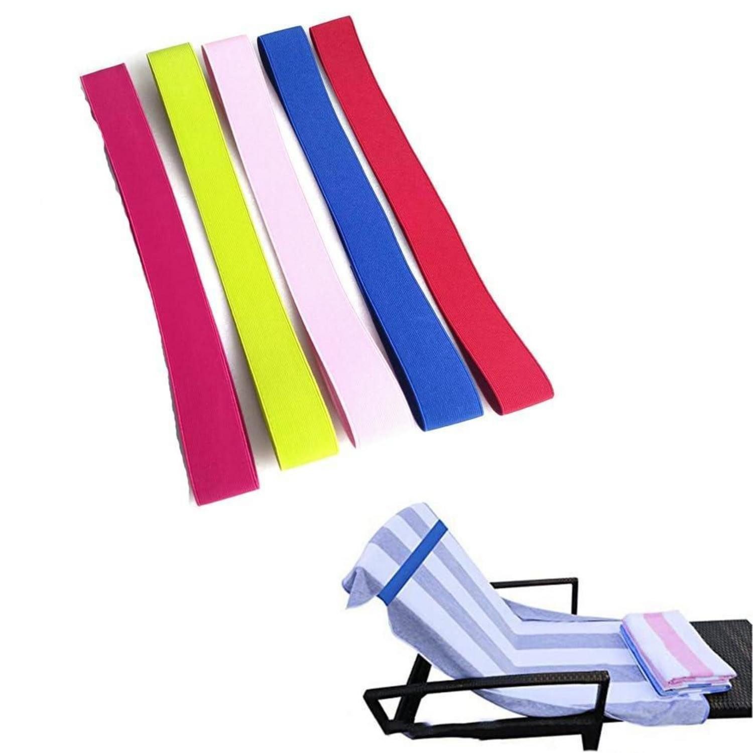 LuxusKollektion Handtuchklemme Strandtuchbänder Elastisch Gummi 5er Set Bunt