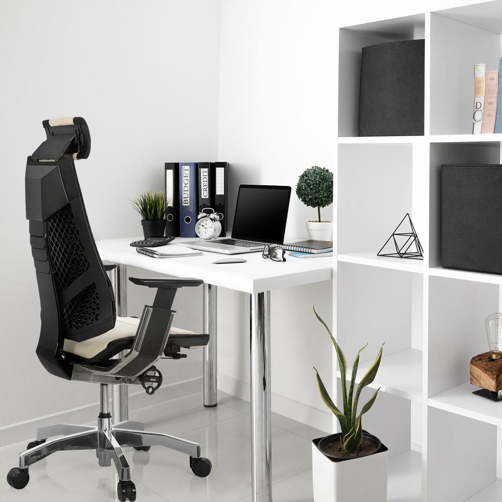 Schreibtischstuhl OFFICE GENIDIA End Armlehnen Leder PRO High (1 ergonomisch Drehstuhl mit hjh St), Bürostuhl Weiß/Schwarz