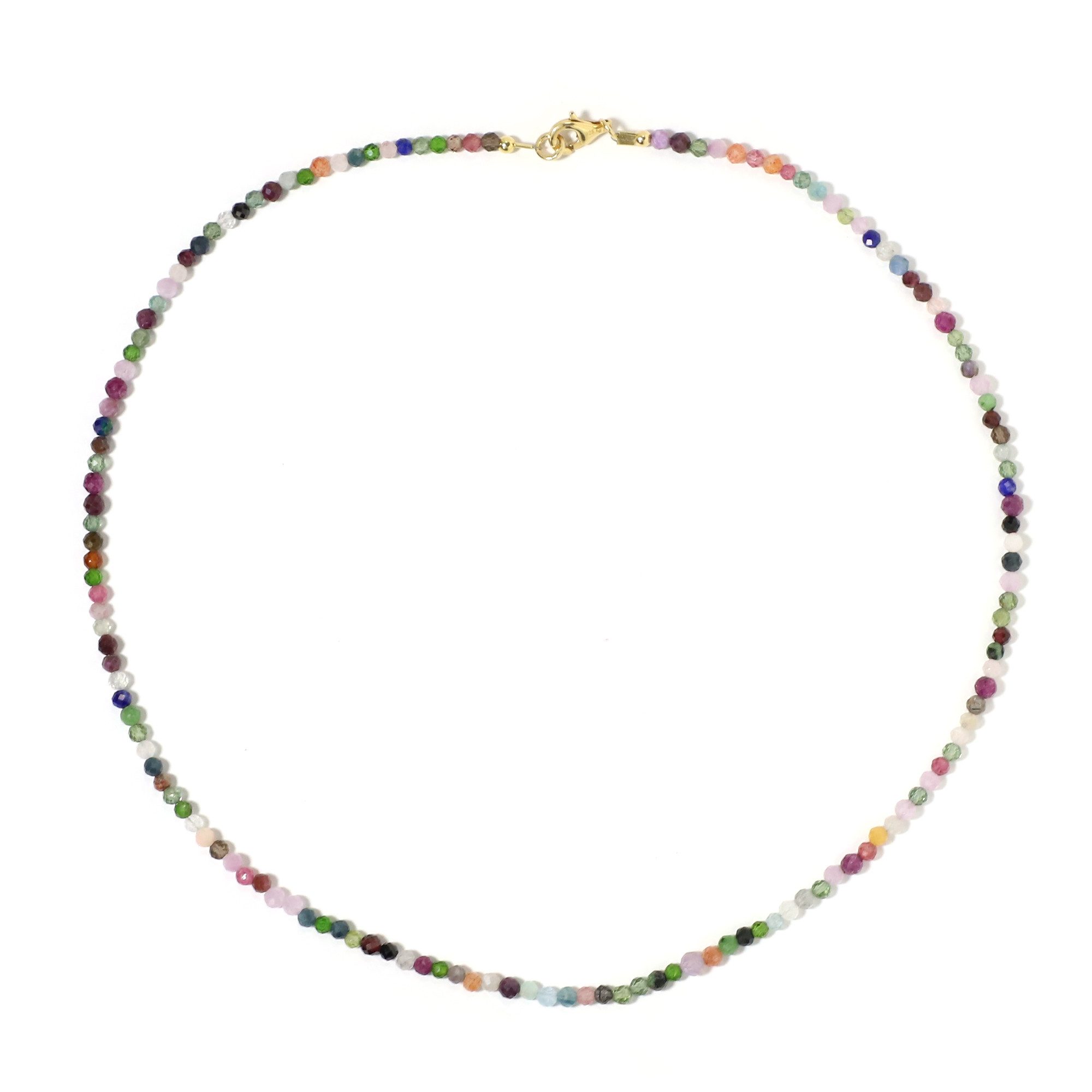 Silberkette Cavill bunte Edelsteinkette 45 cm 925 Silber vergoldet Kunzit 30,48 ct