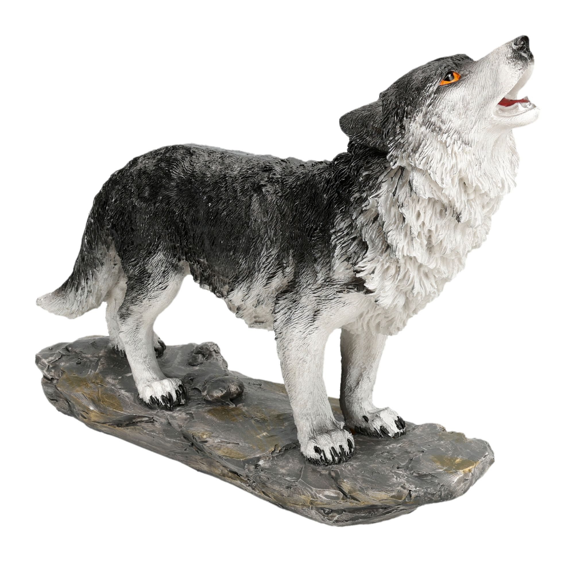 Figuren Shop GmbH Tierfigur Wolfsfigur – Schattenwolf Statue Fantasy Figur heulender Wolf 18 cm