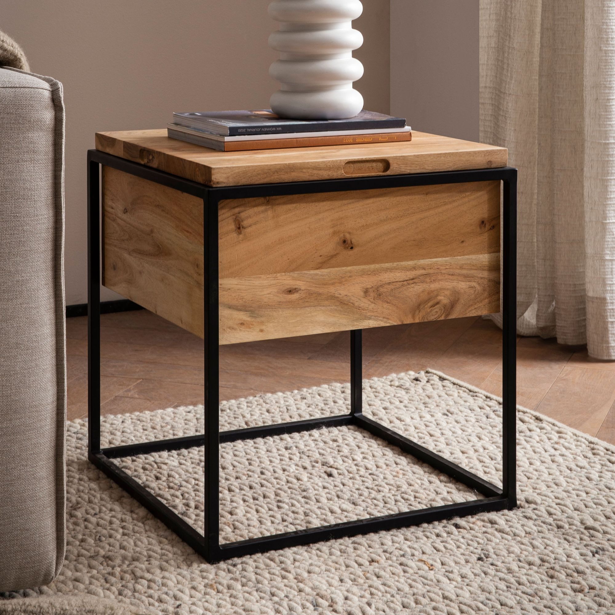 FINEBUY Beistelltisch FB108462 (47x47x51 cm Akazie günstig online kaufen