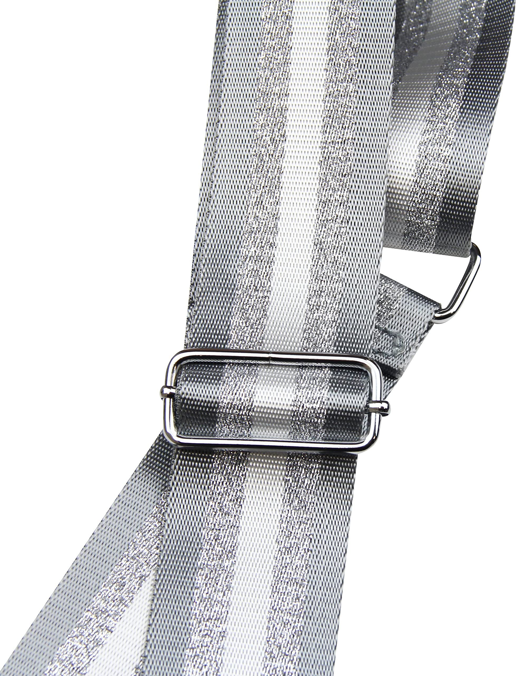 Frentree Schulterriemen MADE IN 5cm Grau Schultergurt breiter Silber Muster: Gurt, Gestreift verstellbarer ITALY, Taschen, für