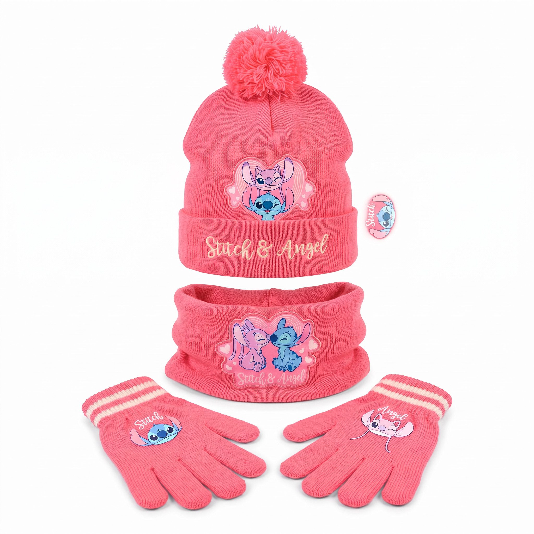 Disney Fleecemütze Disney Stitch Angel Set Kinder 3tlg Set Wintermütze Snood Handschuhe (Spar-Set, 3-St)