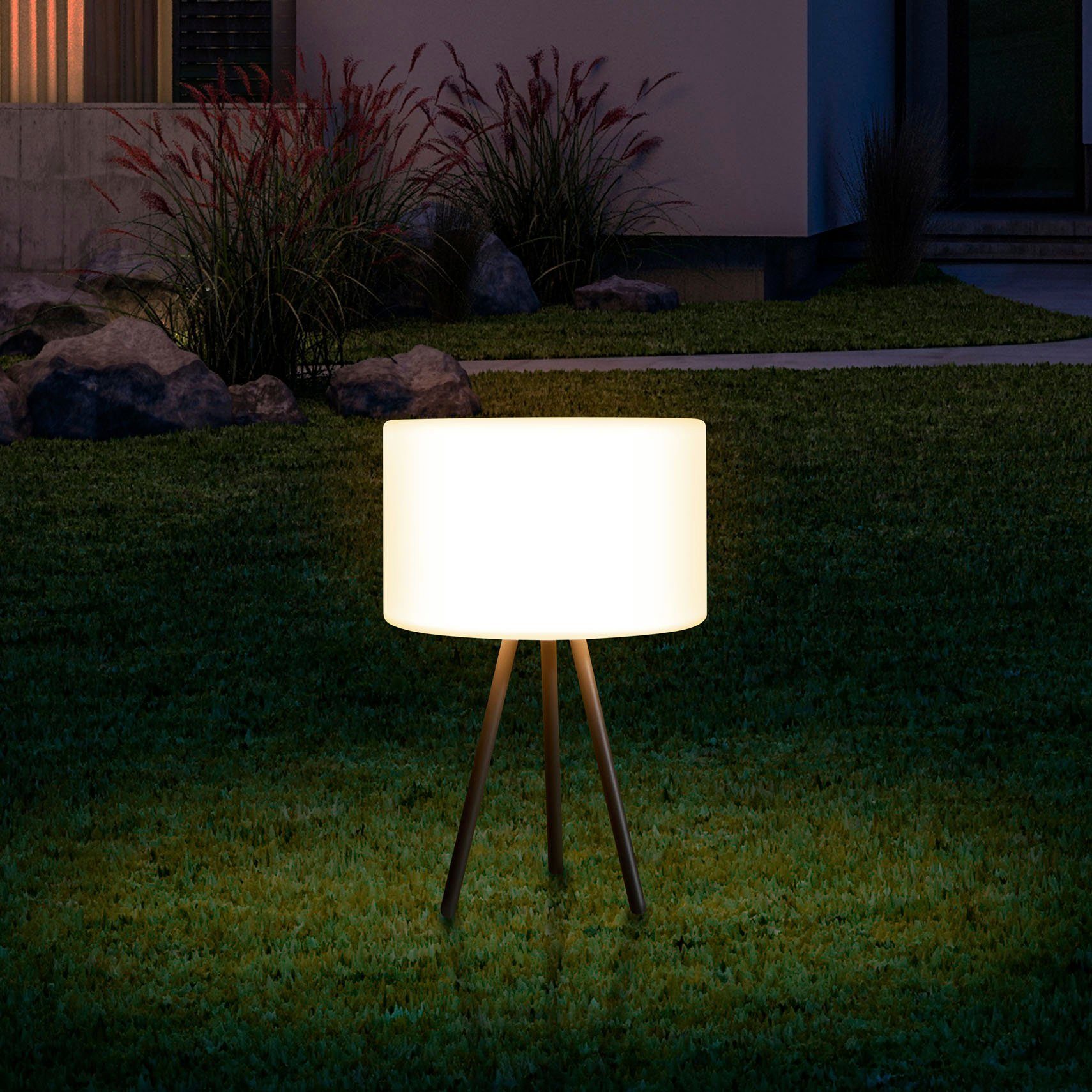 fest Home Tischleuchte Outdoor LED Akku Paco Tischleuchte BRUCE, LED integriert, Nachtischlampe Dreibein Skandinavische