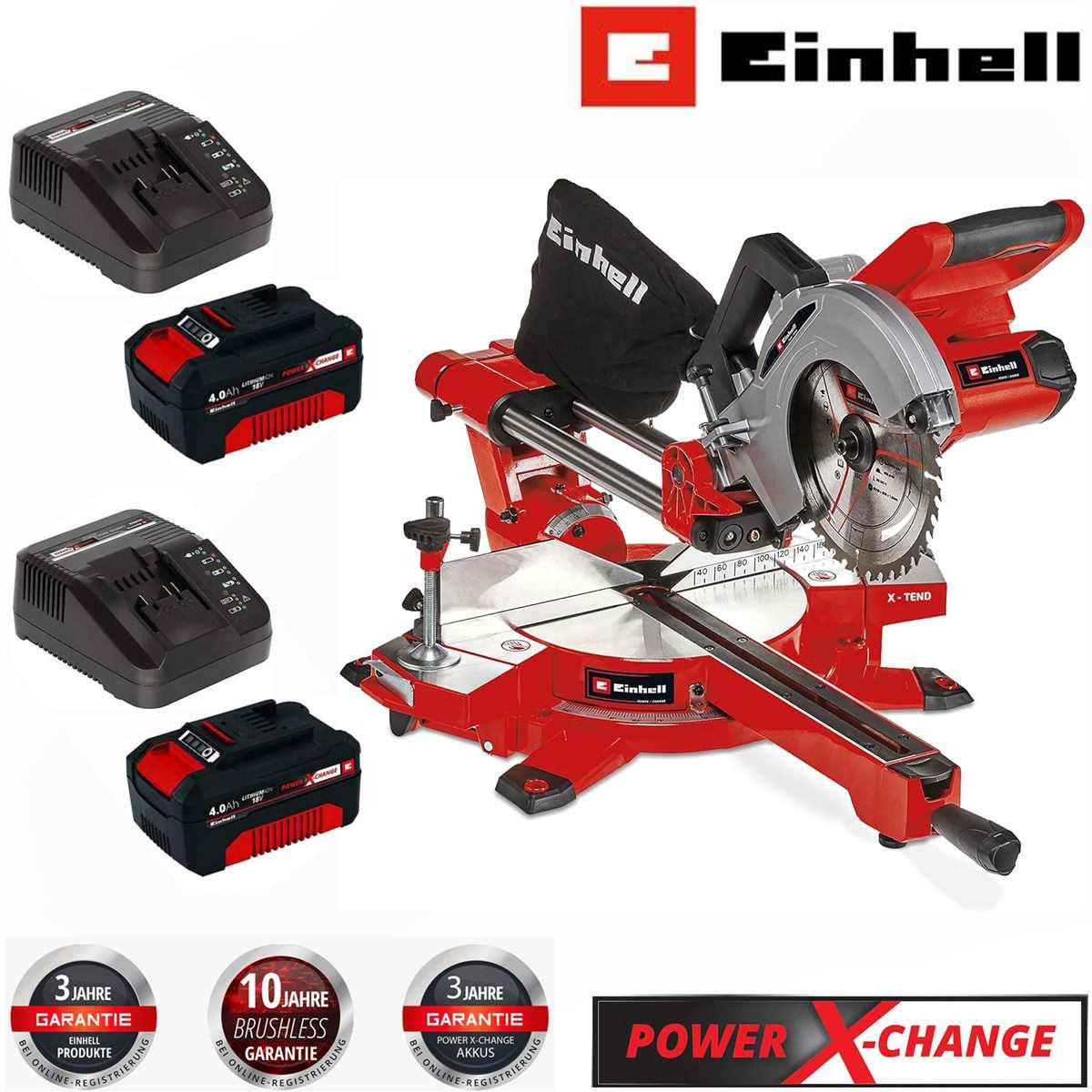 Einhell Zug-, Kapp- und Gehrungssäge Akku-Zug-Kapp-Gehrungssäge 18V TE-SM 36/210 Li- mit Akku 4.0 Ah