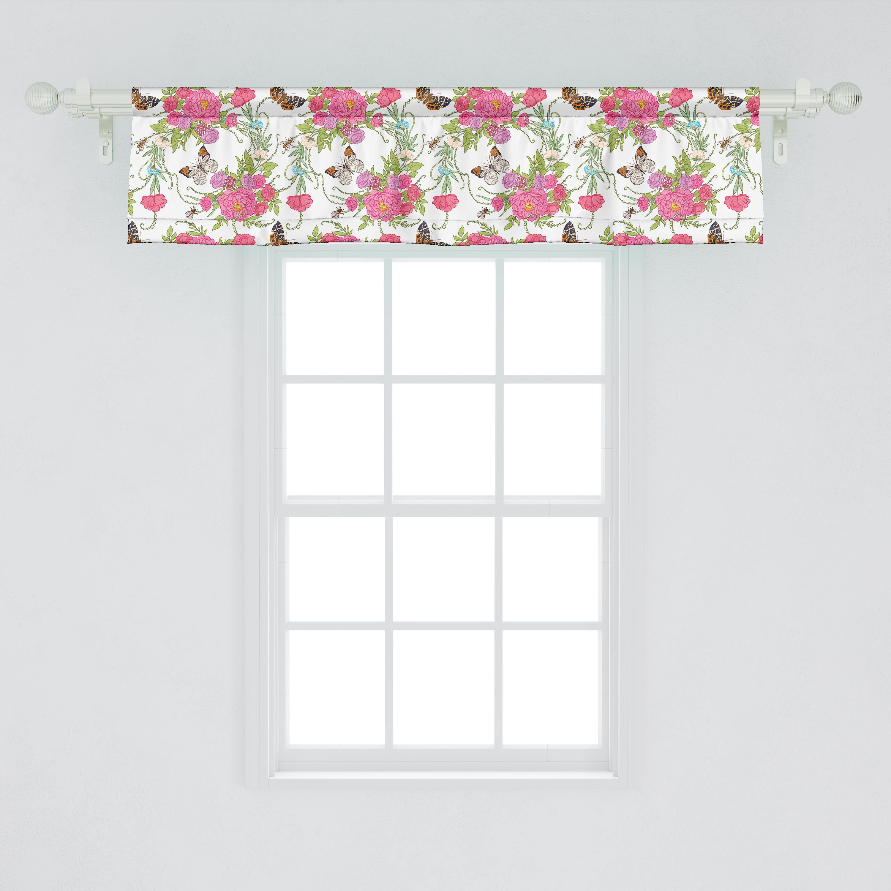 Scheibengardine Vorhang Volant für auf Küche Schlafzimmer mit Frühling Abakuhaus, Schmetterlinge Microfaser, Dekor Stangentasche, Blumen-Kunst