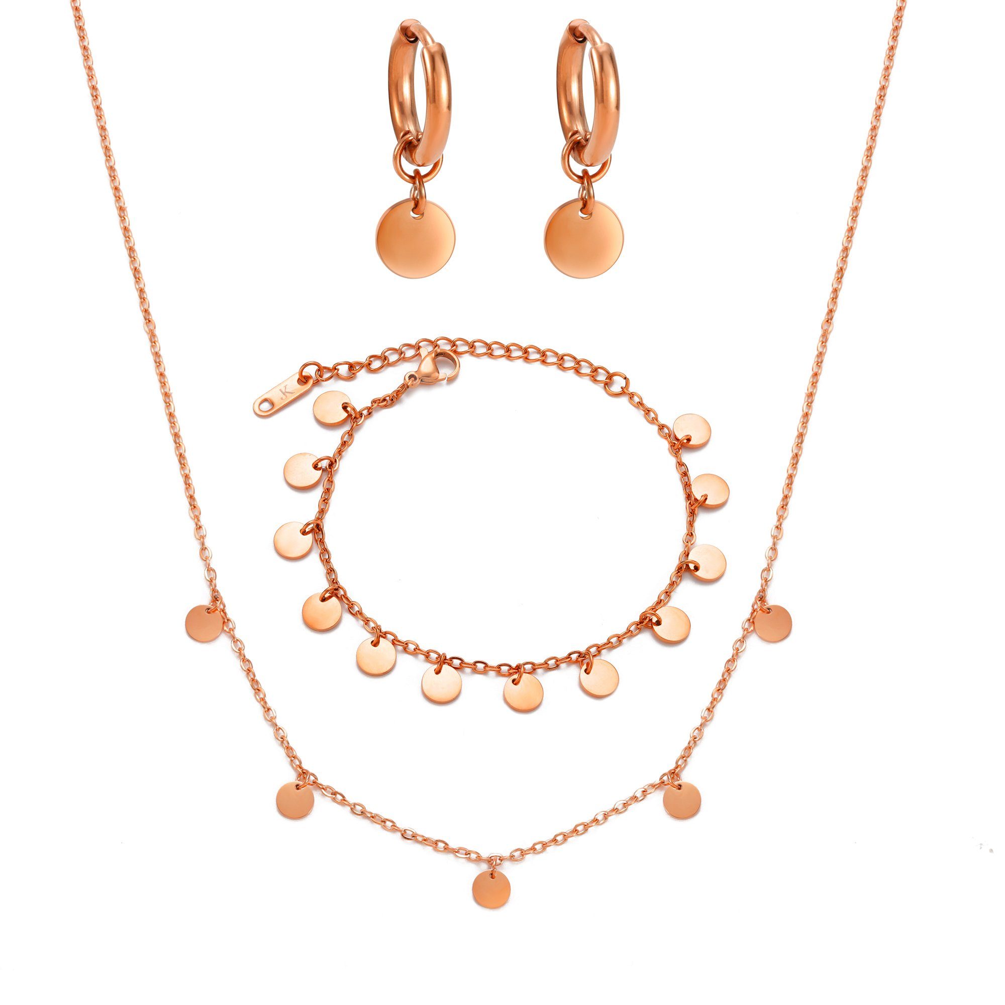 Kim Johanson Schmuckset Plättchen, 3 teiliges Set Rosegold