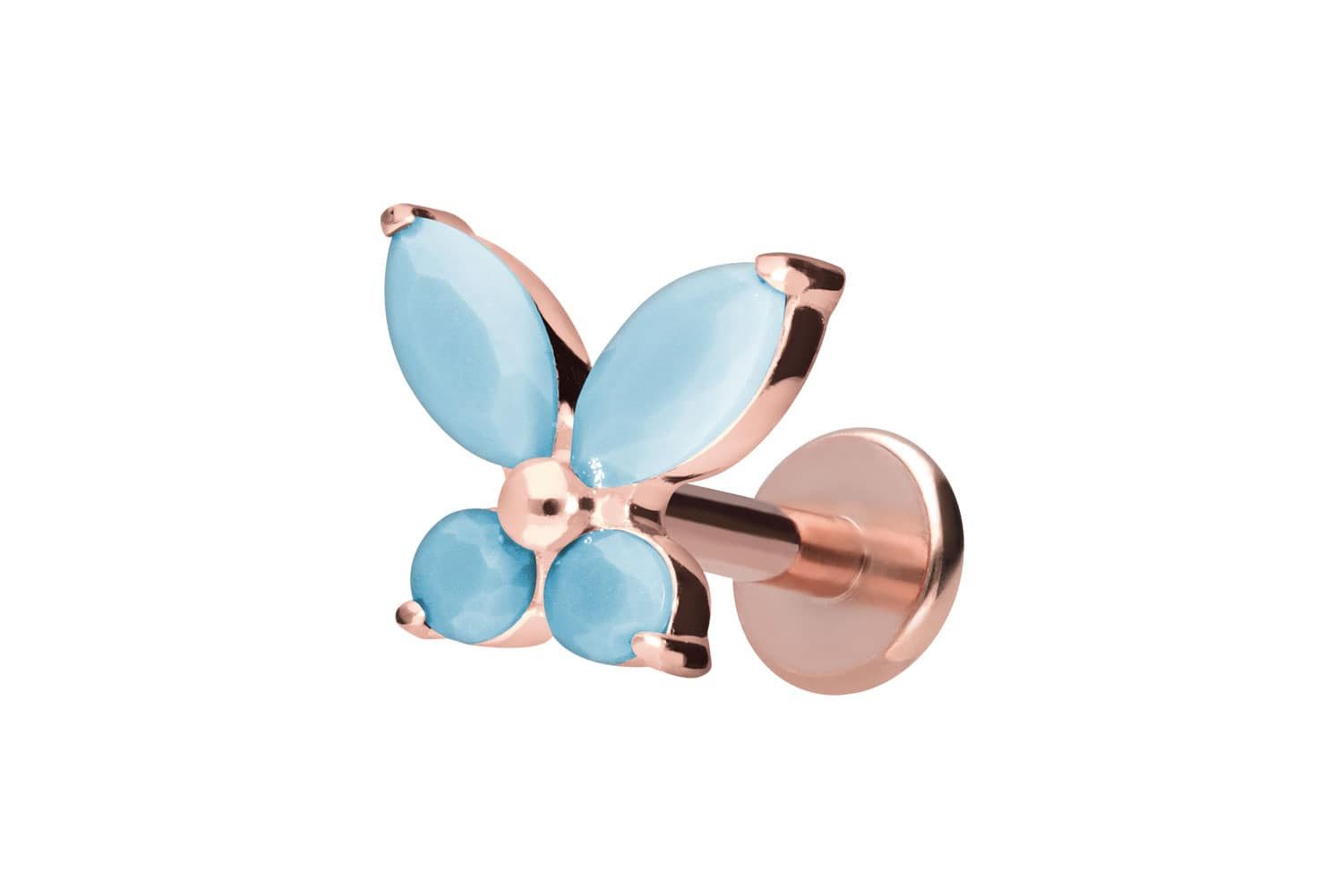 PIERCINGLINE Piercing-Set Titan Labret mit Innengewinde SCHMETTERLING + SYNTHETISCHE TÜRKISE (Labrets, 1-tlg)