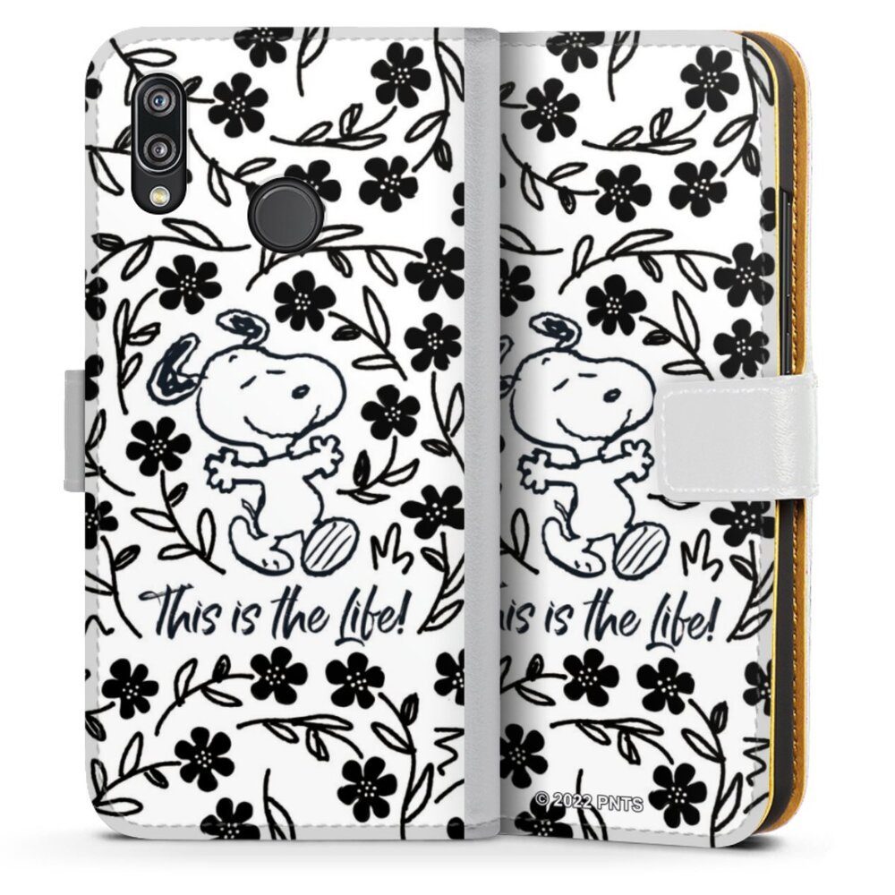DeinDesign Handyhülle Peanuts Blumen Snoopy Snoopy Black and White This Is The Life, Huawei P20 Lite Hülle Handy Flip Case Wallet Cover Handytasche Leder