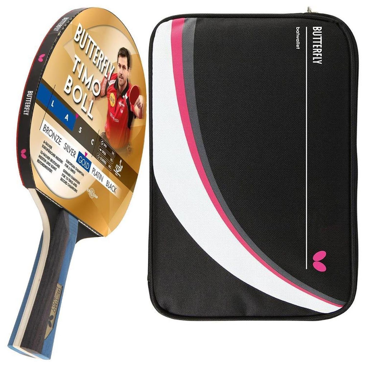 Tischtennisschläger 1x Timo Boll Gold 85021 + Drive Case 2