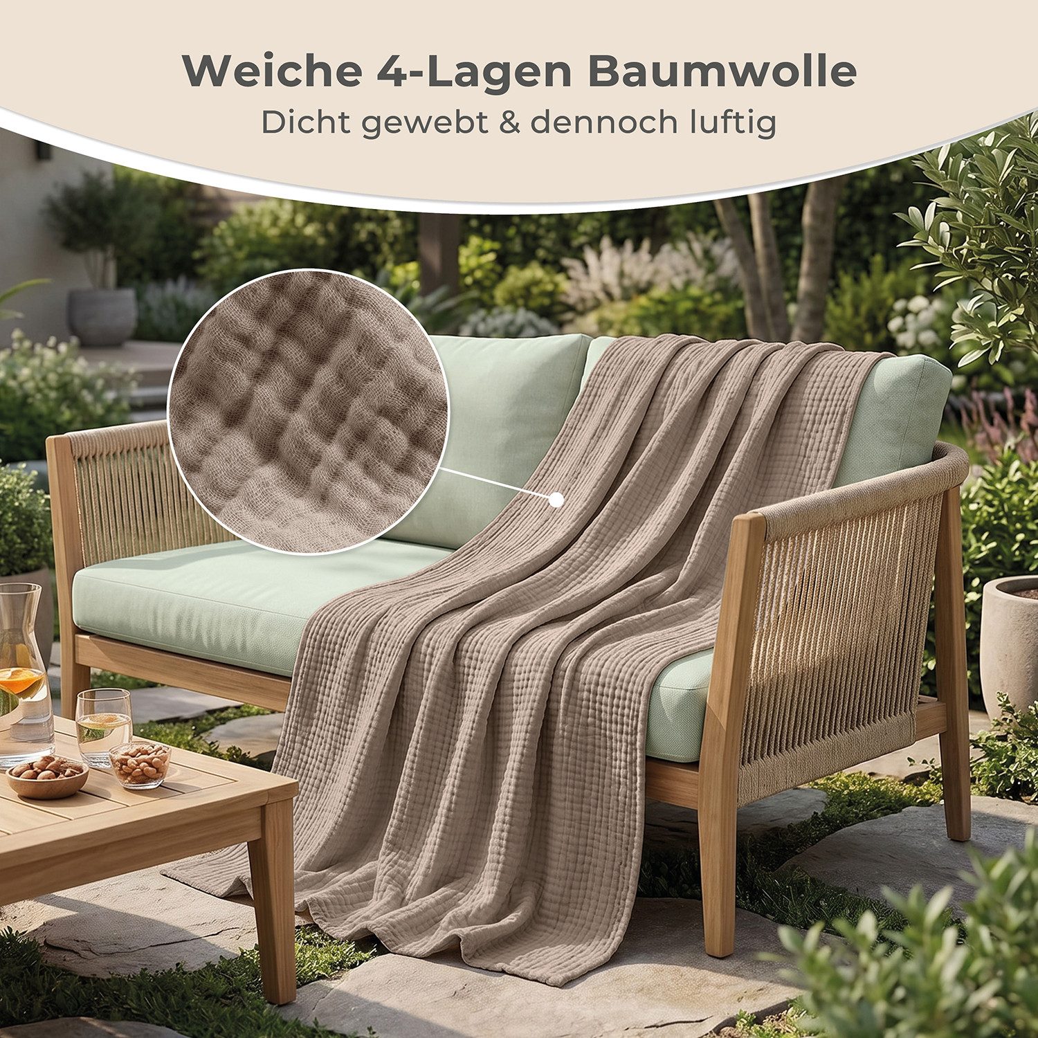 Laynenburg Tagesdecke Musselin aus 100% Baumwolle – Baumwolldecke, Kuscheldecke, Wohndecke als Sommerdecke, Bett-Überwurf, Couch-Überwurf, Sofa-Decke