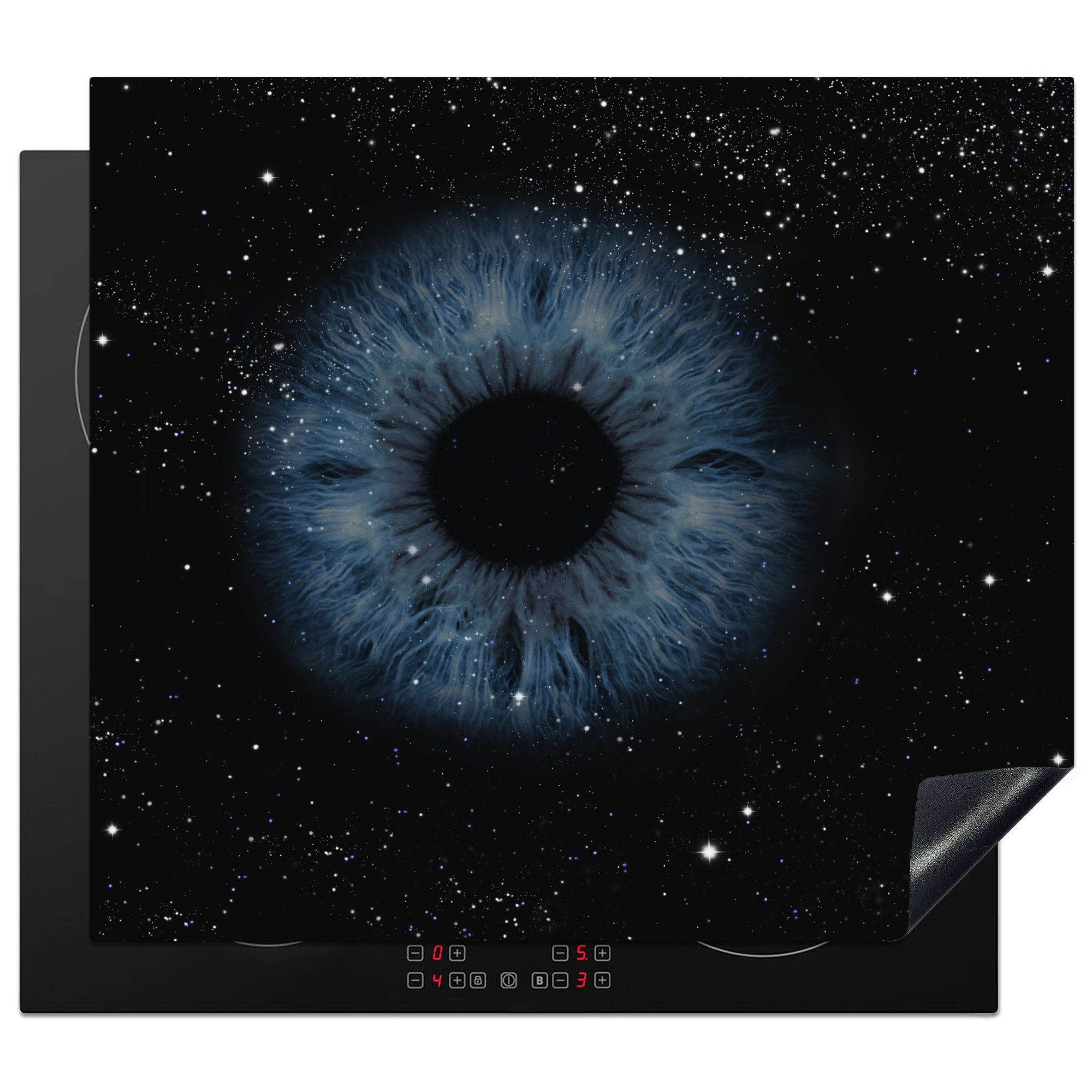 MuchoWow Herdblende-/Abdeckplatte Blaues Auge im Weltraum, Vinyl, (1 tlg), 59x52 cm, Ceranfeldabdeckung für die küche, Induktionsmatte
