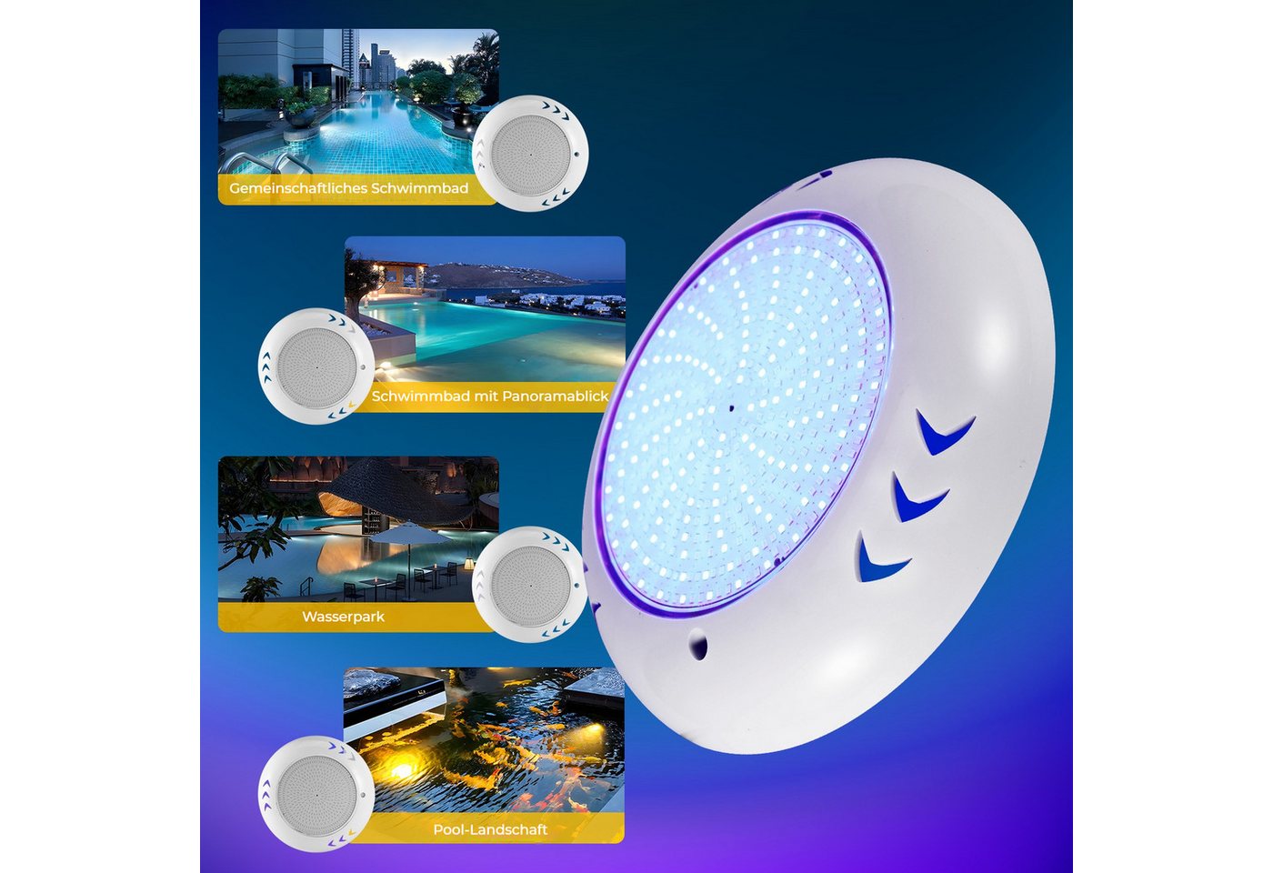 Thumbnail - BlingBin Pool-Lampe 55W RGB LED Poolbeleuchtung, Unterwasser Licht mit Fernbedienung, Wasserdicht IP68 Unterwasserschein...