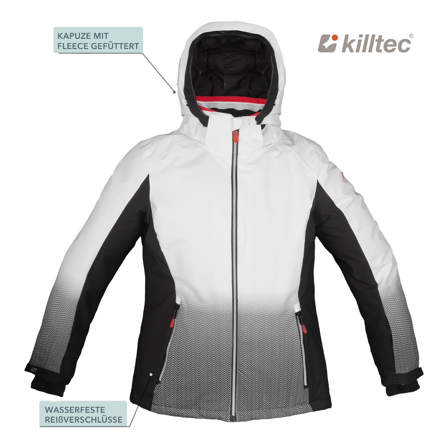 Killtec Skianzug Skianzug Damen Skijacke hellgrau + Skihose rot (Größe 46), verschweißte Nähte