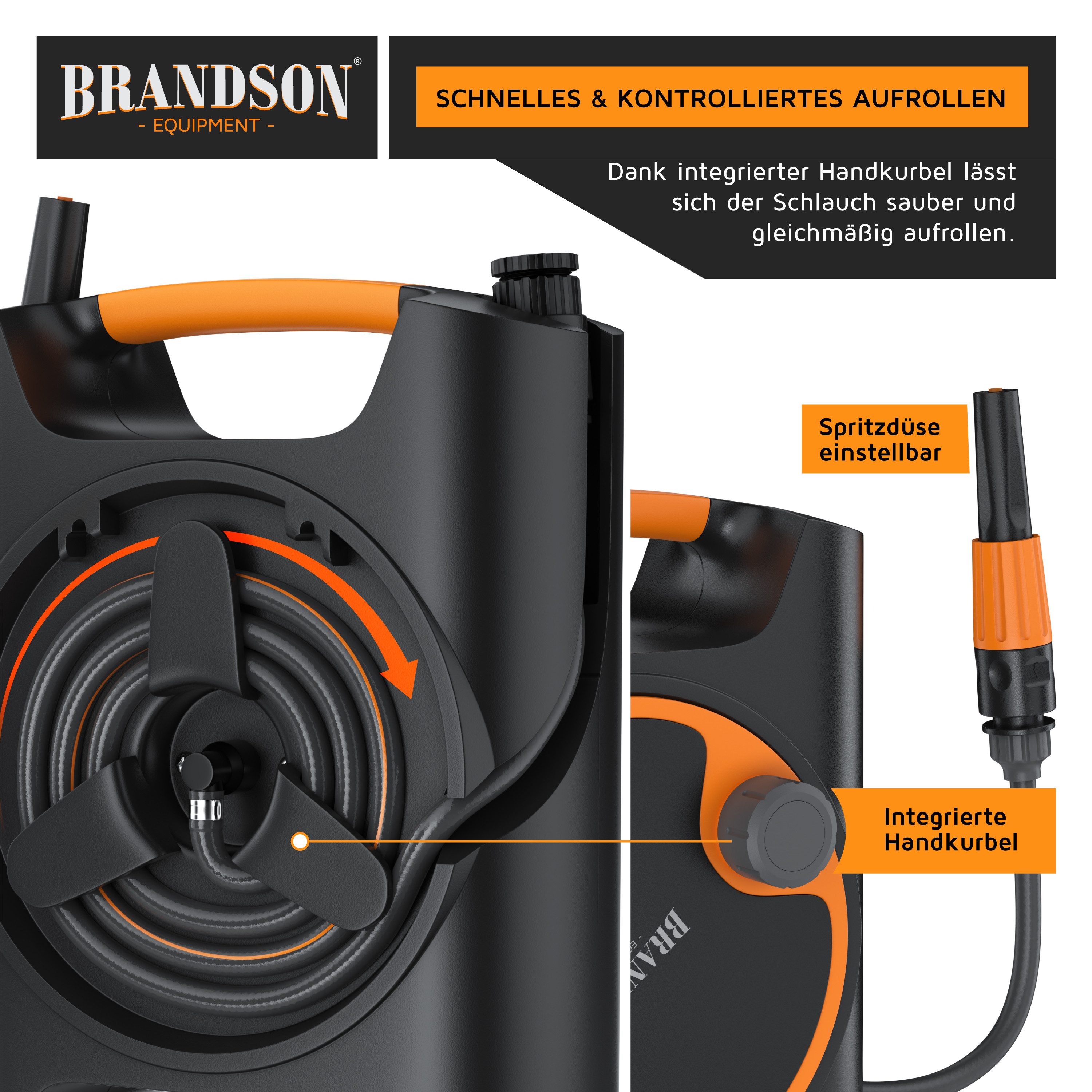 Brandson Wandschlauchbox Schlauchaufroller Wandbox, 10m Gartenschlauch 11 mm Ø, Schlauchtrommel, (Set, 1-tlg., inkl. Spritzdüse, Wasserhahnanschluss), ½ Zoll Sc – Bild 4 von 5