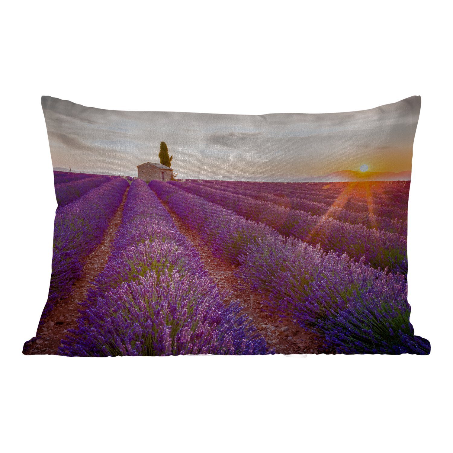MuchoWow Dekokissen Lavendel - Sonnenuntergang - Blumen - Lila, Outdoor-Dekorationskissen, Polyester, Dekokissenbezug, Kissenhülle