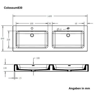 Mai & Mai Waschbecken Hängewaschbecken Col830 Doppel-Waschbecken Waschtisch Gussmarmor