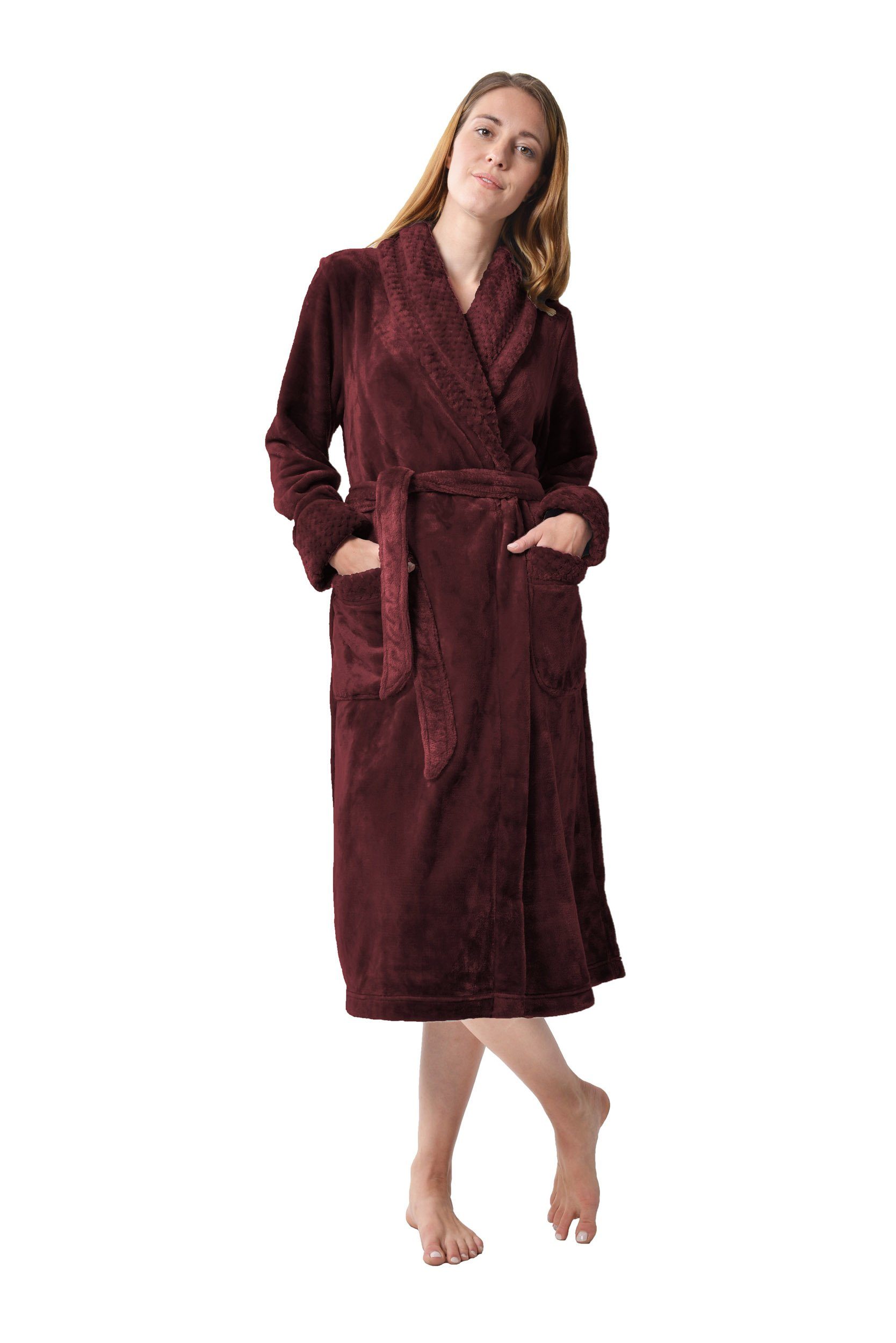 RAIKOU Bademantel Homewear / Morgenmantel /Saunamantel / Hausmantel für Damen, Polyester, Gütel, aus luxuriösem Flausch Coral Fleece