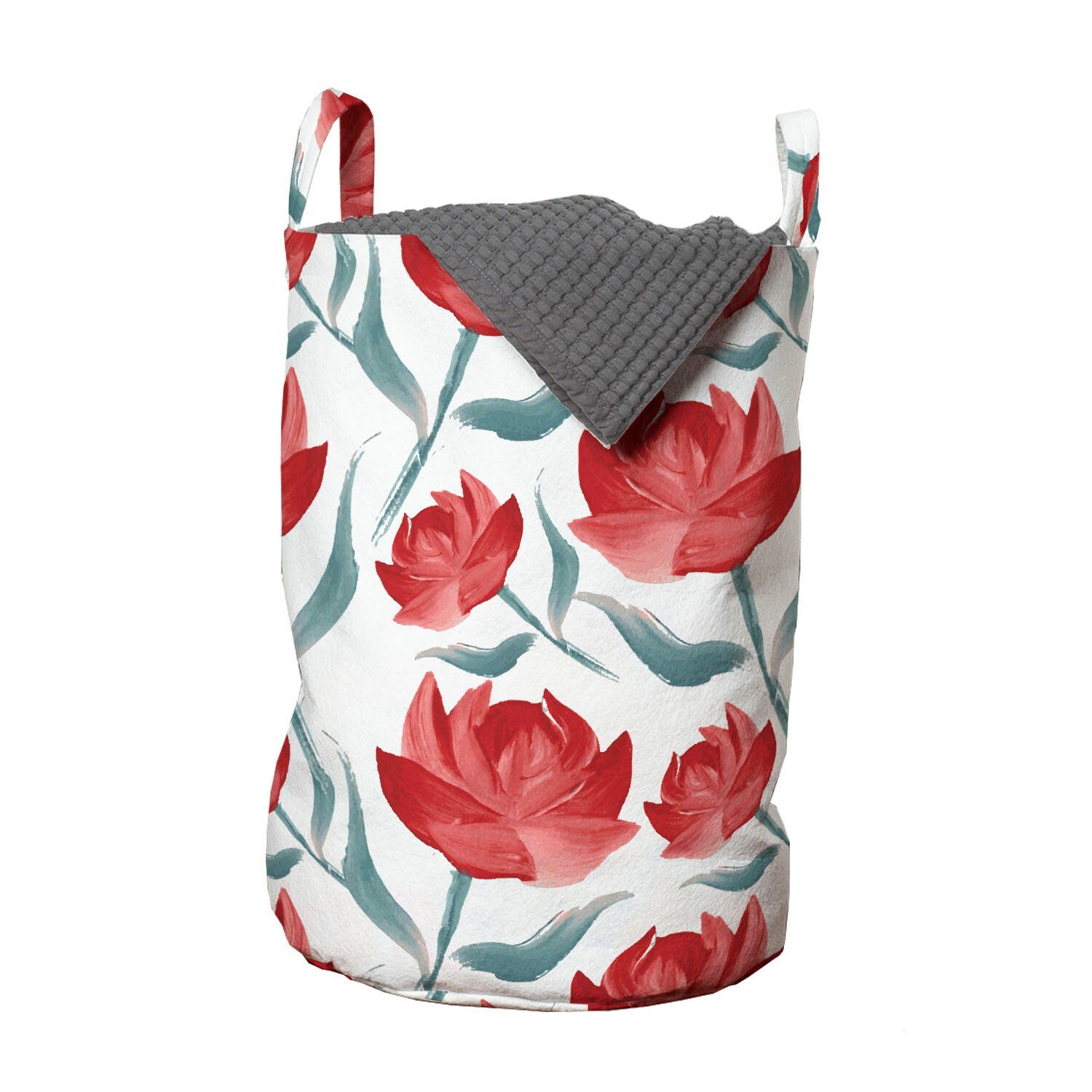 Abakuhaus Wäschesäckchen Wäschekorb mit Griffen Kordelzugverschluss für Waschsalons, Blume Romantische Rosen-Blüten