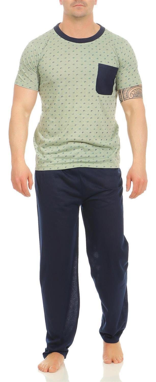 EloModa Pyjama Herren Sommer Pyjama Lange Schlafhose und T-shirt; (2 tlg)