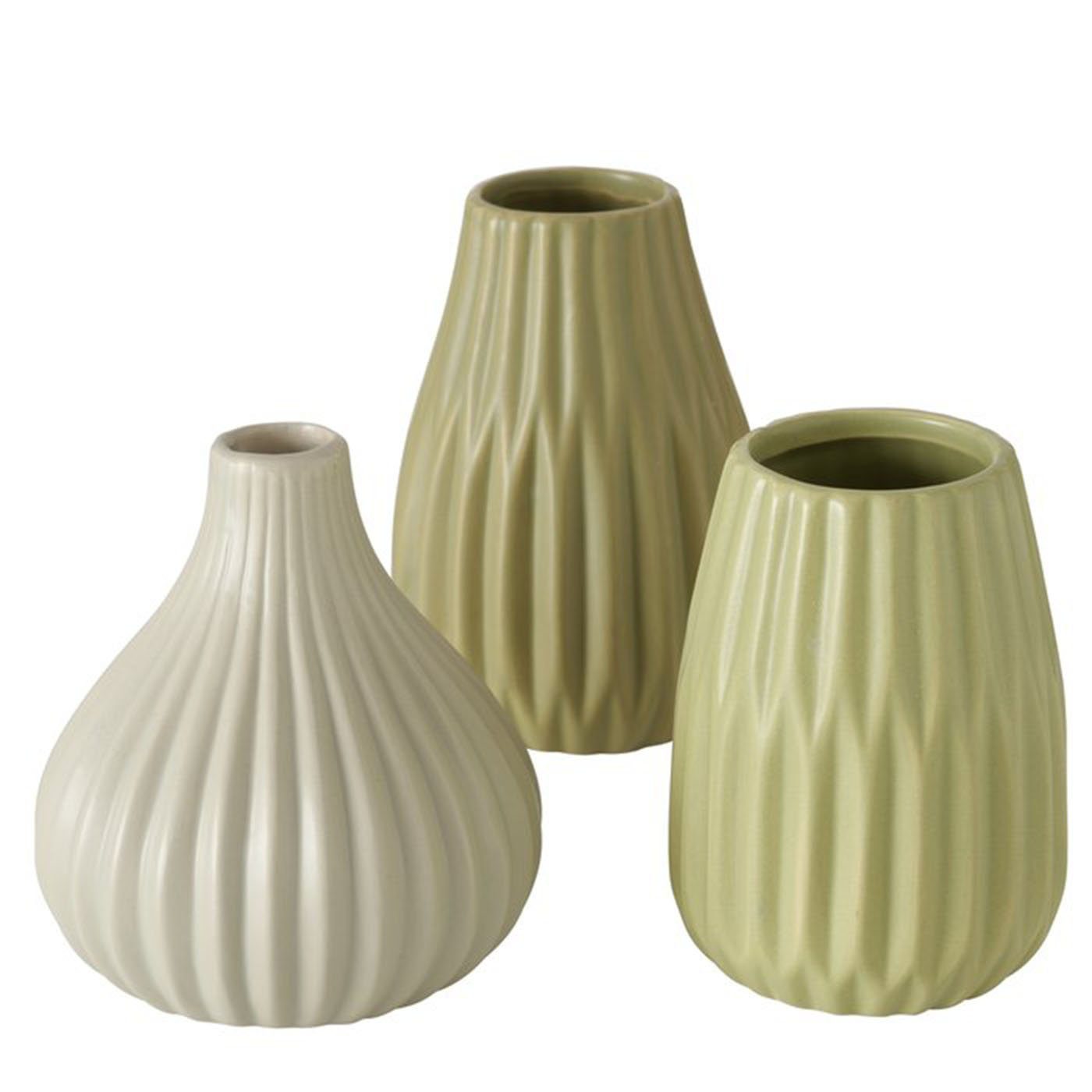 BOLTZE Dekovase Blumenvase aus Keramik im 3er Set Mattes Design - Grün