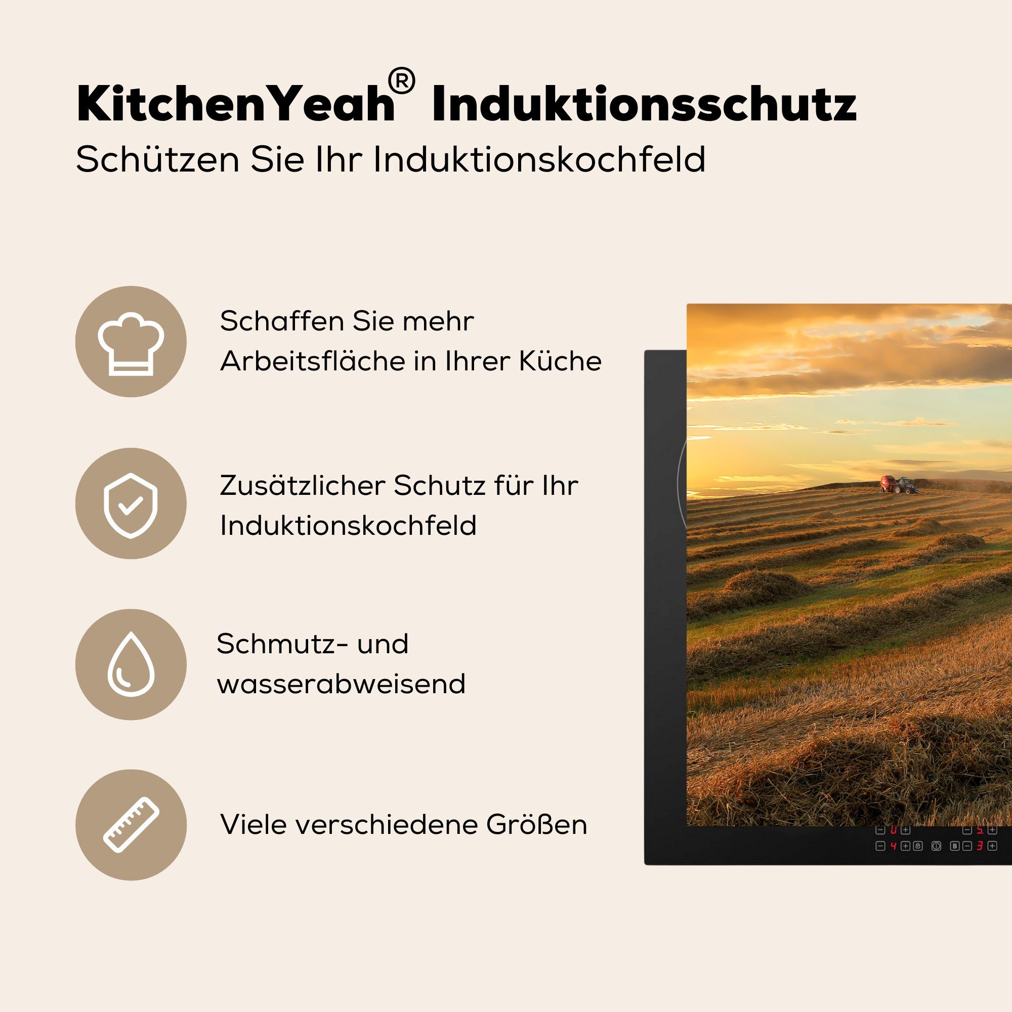 MuchoWow Herdblende-/Abdeckplatte Traktor - Sonne Schutz küche, cm, tlg), 81x52 (1 für Wolken, die Vinyl, Induktionskochfeld Ceranfeldabdeckung 