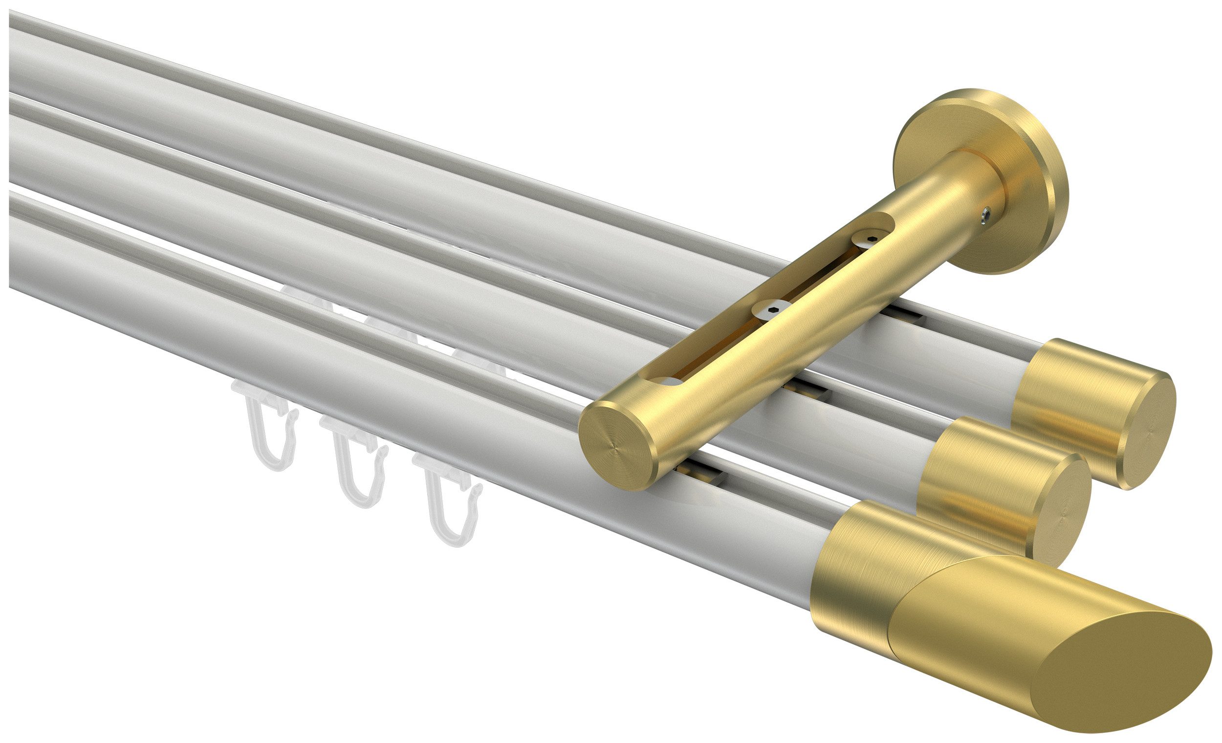 INTERDECO Innenlaufschiene Siteno Verano, Ø 20 mm, 3-läufig, Fixmaß, kürzbar, Wandmontage, Aluminium, Weiß / Messing-Optik / Bicolor