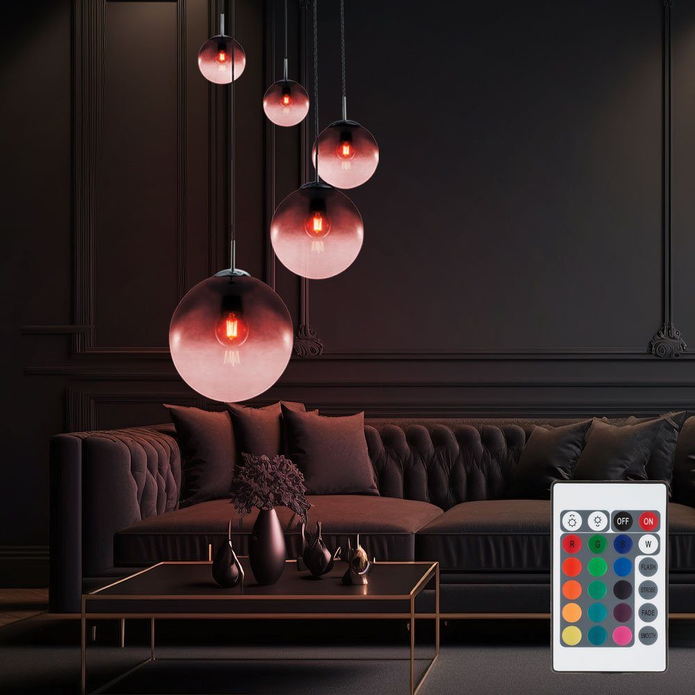 etc-shop LED Pendelleuchte, Leuchtmittel inklusive, Warmweiß, Farbwechsel, Decken Pendel Lampe Glas Kugel Ess Zimmer Leuchte FERNBEDIENUNG im Set