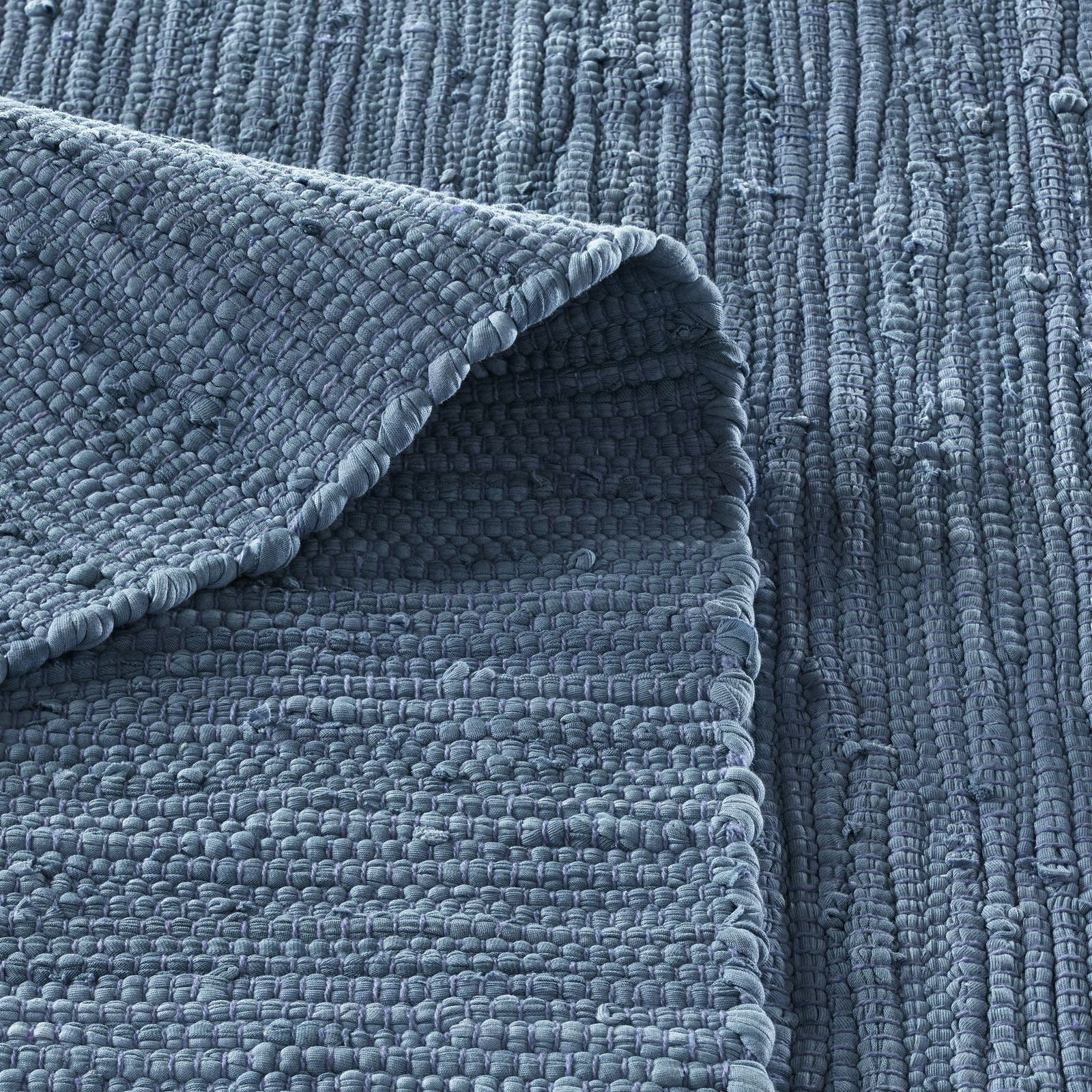 TaCa Home Teppich Handweb Flicken-Teppich Fleckerl, rechteckig, Höhe: 5 mm, Blau - 90 x 160 cm