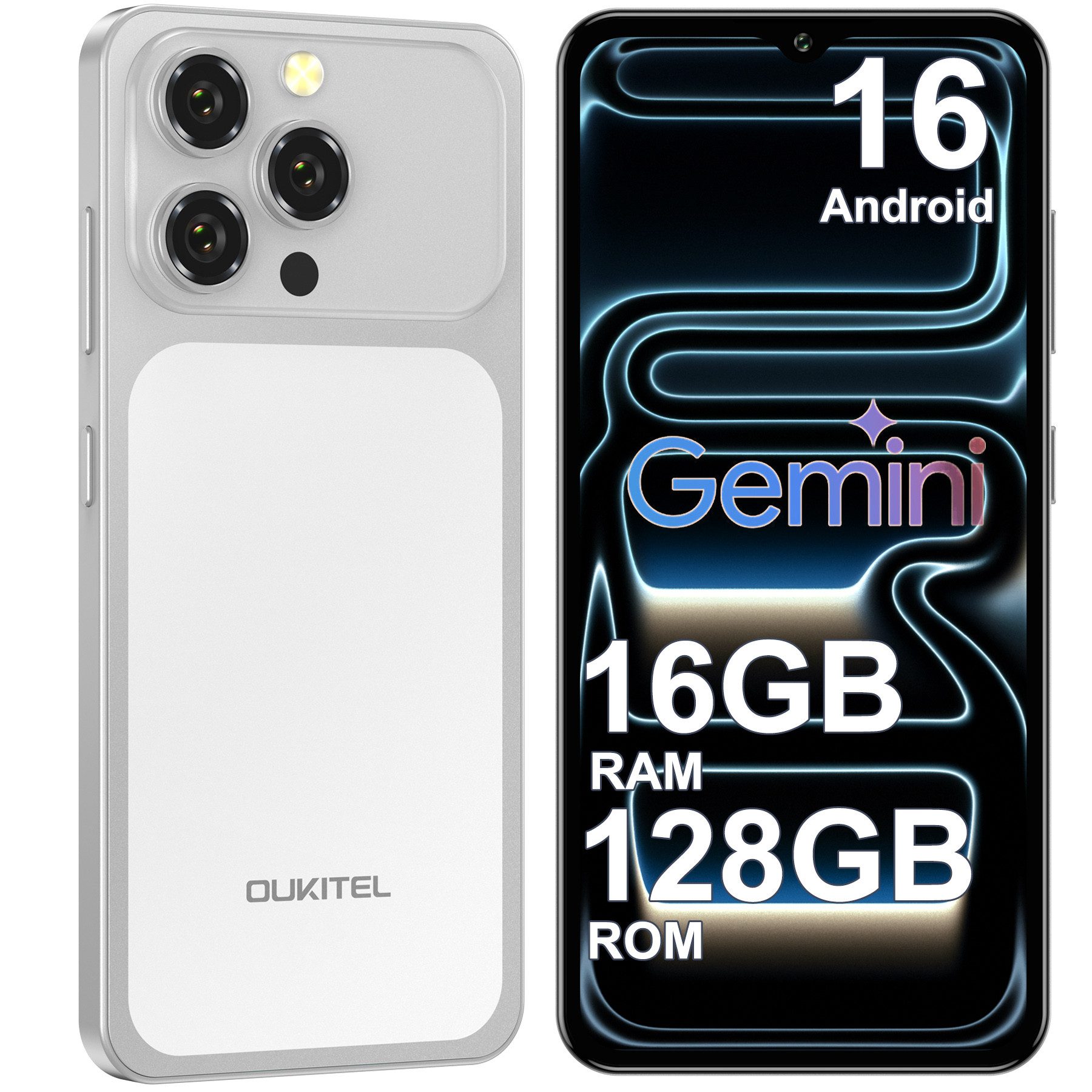 OUKITEL C17 16GB RAM+64GB ROM oder 128GB ROM/TF 1TB, Android 16 Smartphone (16,56 cm/6.52 Zoll, 128 GB Speicherplatz, 13 MP Kamera, 6.52" HD+ Display, 5000mAh, 4G-Dual-SIM, GPS, Gemini)