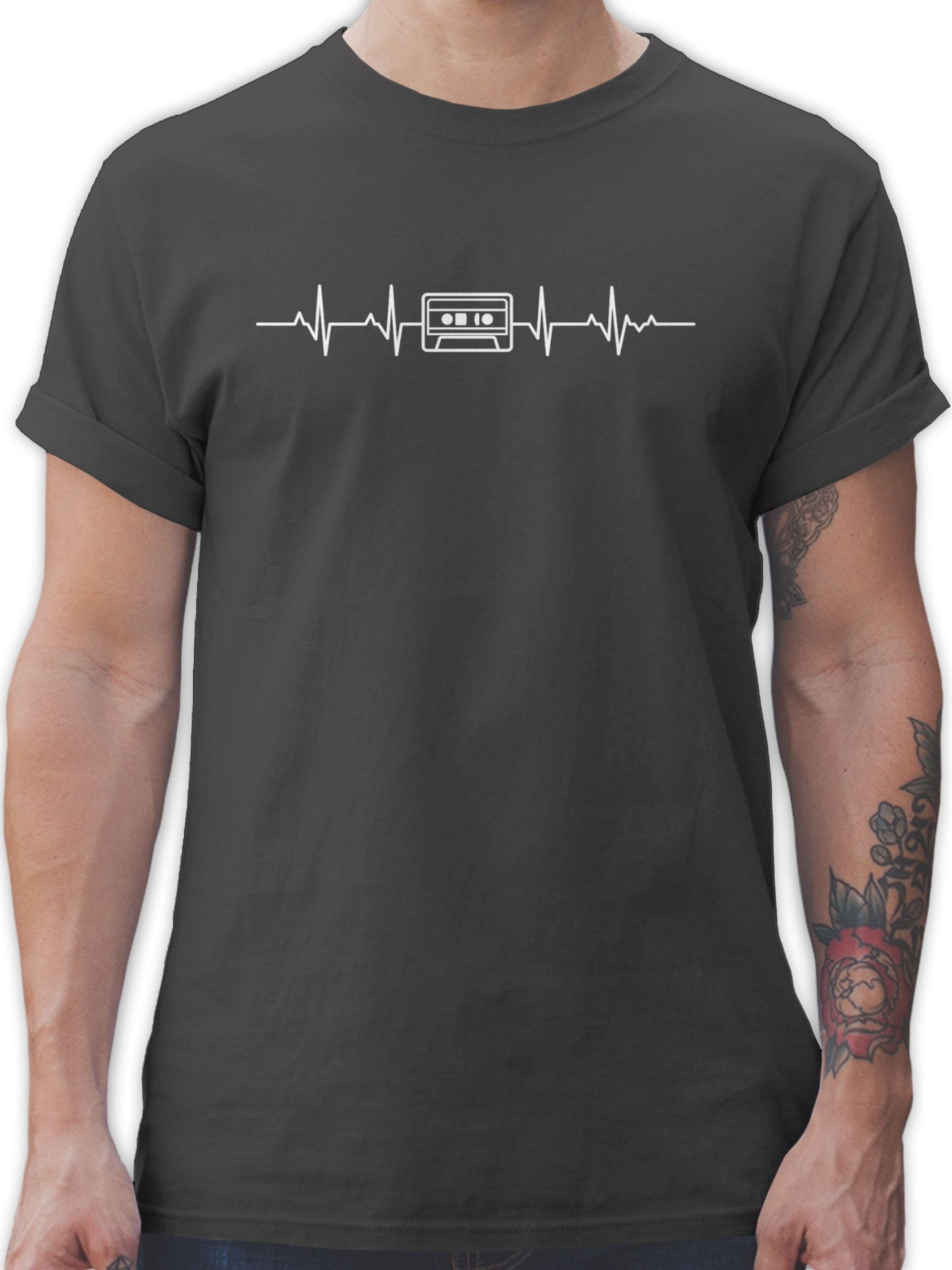 Shirtracer T-Shirt Herzschlag Kassette Symbol und Zeichen Outfit 02 Dunkelgrau