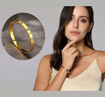 HYTIREBY Armkette Jewelry Gold Plated Love Bangle, Damen-Armreif, Edelstahl Zirkonia einfache Stil Liebe Armband