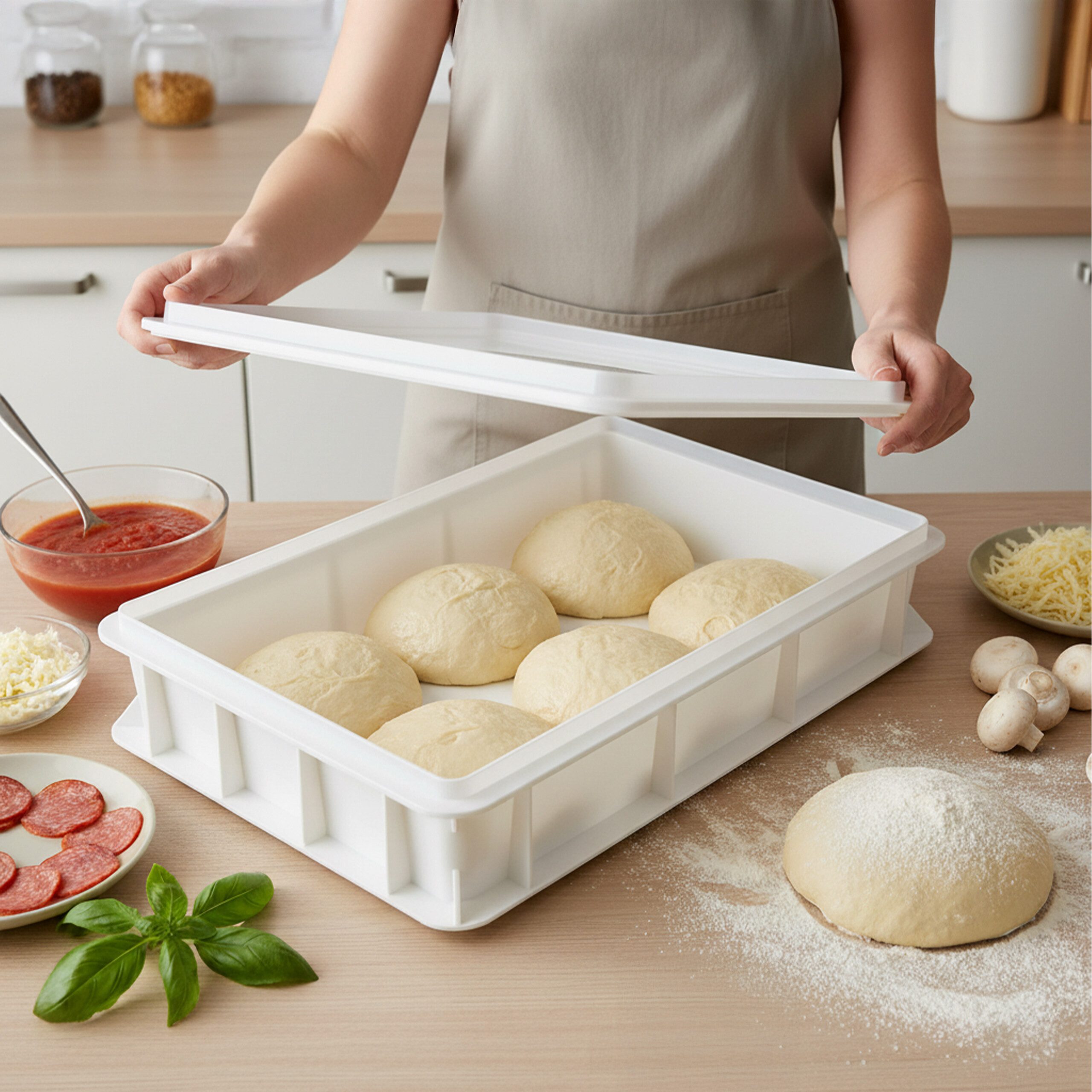 relaxdays Vorratsdose Pizzaballenbox mit Deckel 2er Set, Kunststoff