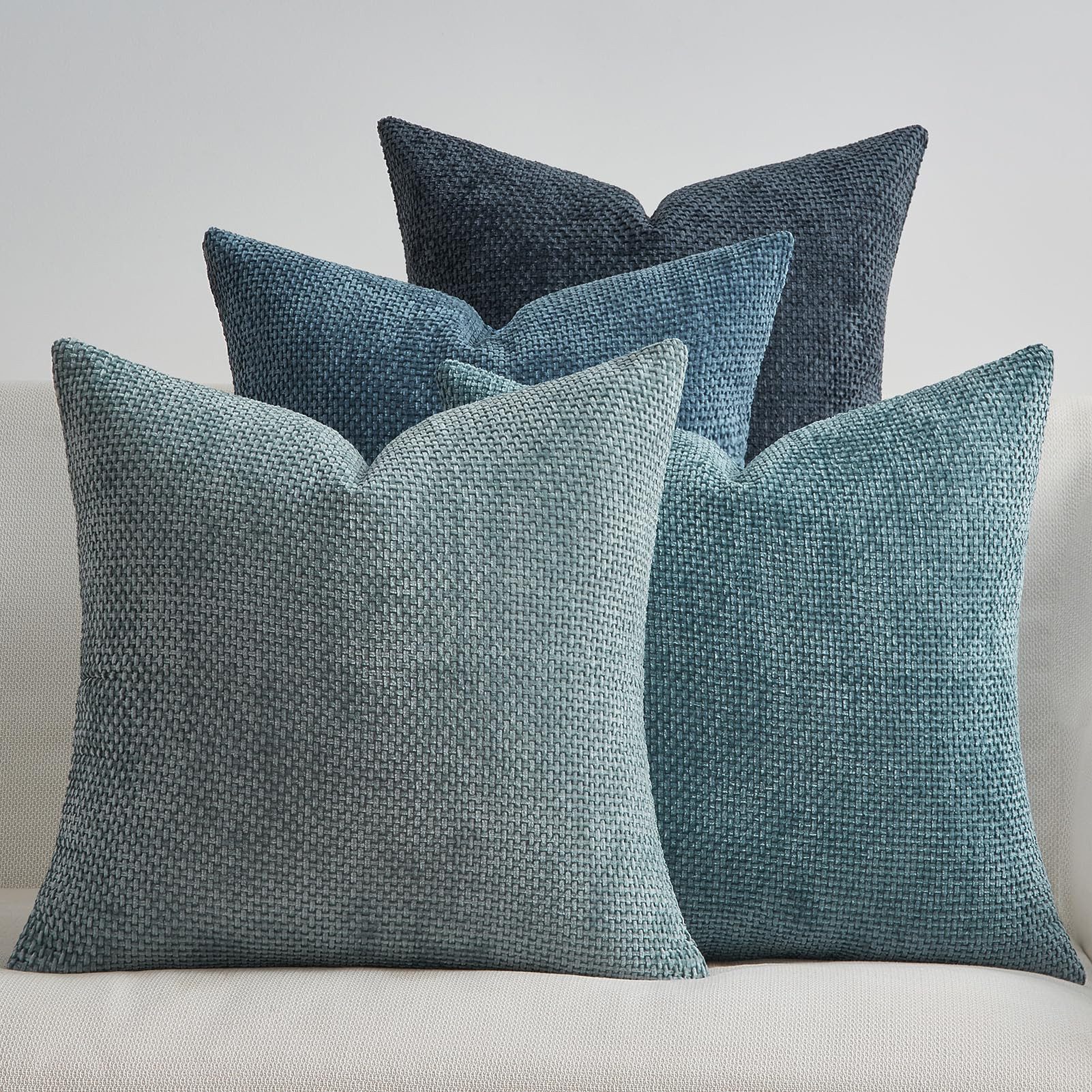 Topfinel Kissenbezug 40x40 samt kissenbezüge 50x50 Weich Sofa Deko Rattanstreifen, kissenbezug 4er set Blau Farbverlauf Wohnzimmer Kinder Hautfreundlich