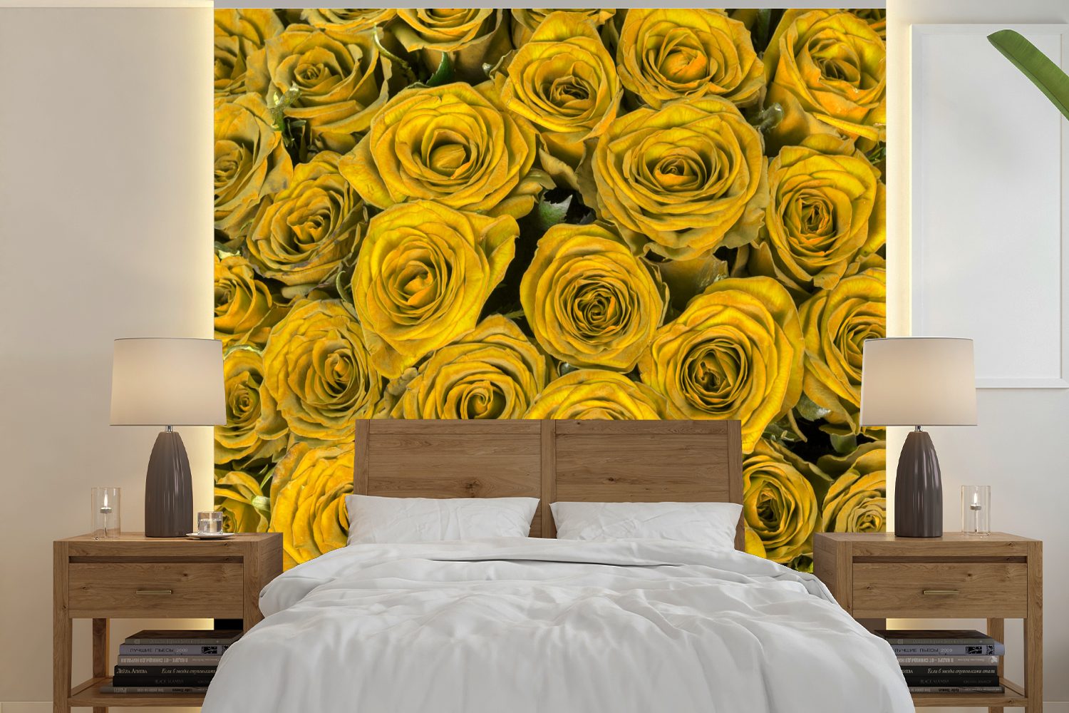 MuchoWow Fototapete Rosen - Gelb - Blumenstrauß, Matt, bedruckt, (5 St), Vinyl Tapete für Wohnzimmer oder Schlafzimmer, Wandtapete