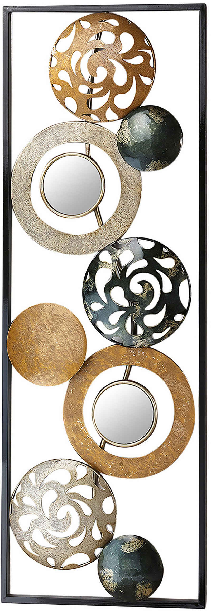 Kobolo Wandbild Metallbild Ringe und Kreise silber gold grau, mit Spiegel