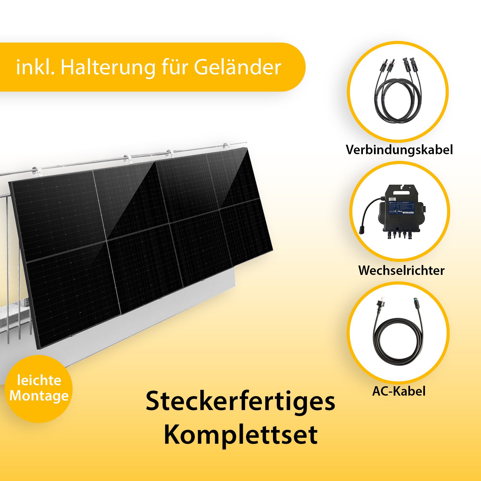 VALE All-In-One Balkonkraftwerk 830W/800W, Full Black inkl. Solarmodul-Balkonhalterung