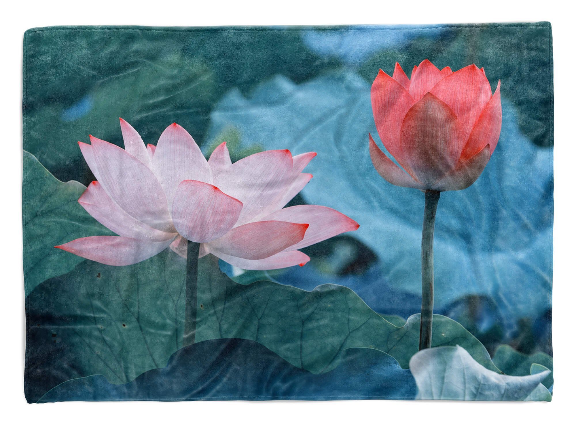 Sinus Art Baumwolle-Polyester-Mix Fotomotiv Saunatuch (1-St), mit Blüte, Strandhandtuch Kuscheldecke Handtuch Lotus Handtücher Blumen Handtuch