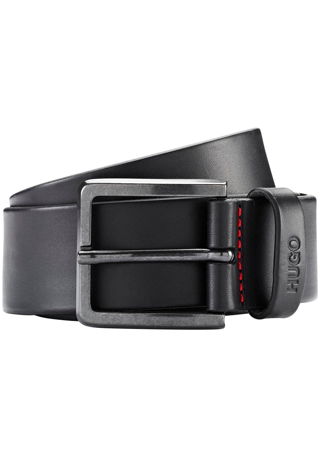 HUGO Ledergürtel Gionio aus italienischem schwarz Schlaufe der Leder mit auf Logo-Prägung